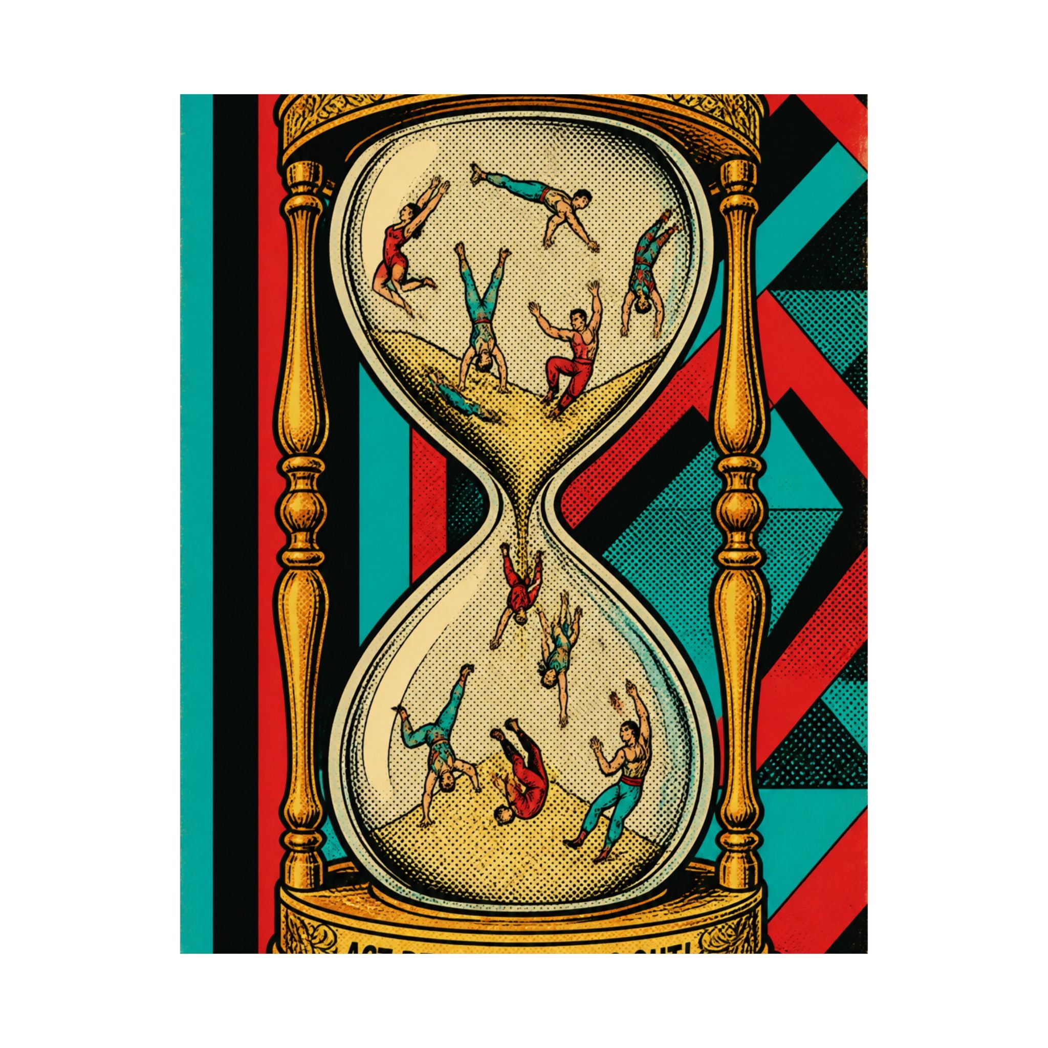 Hourglass Acrobats Wall Art Poster 24×36 Pop Art Restaurant Decor Maximalist Print