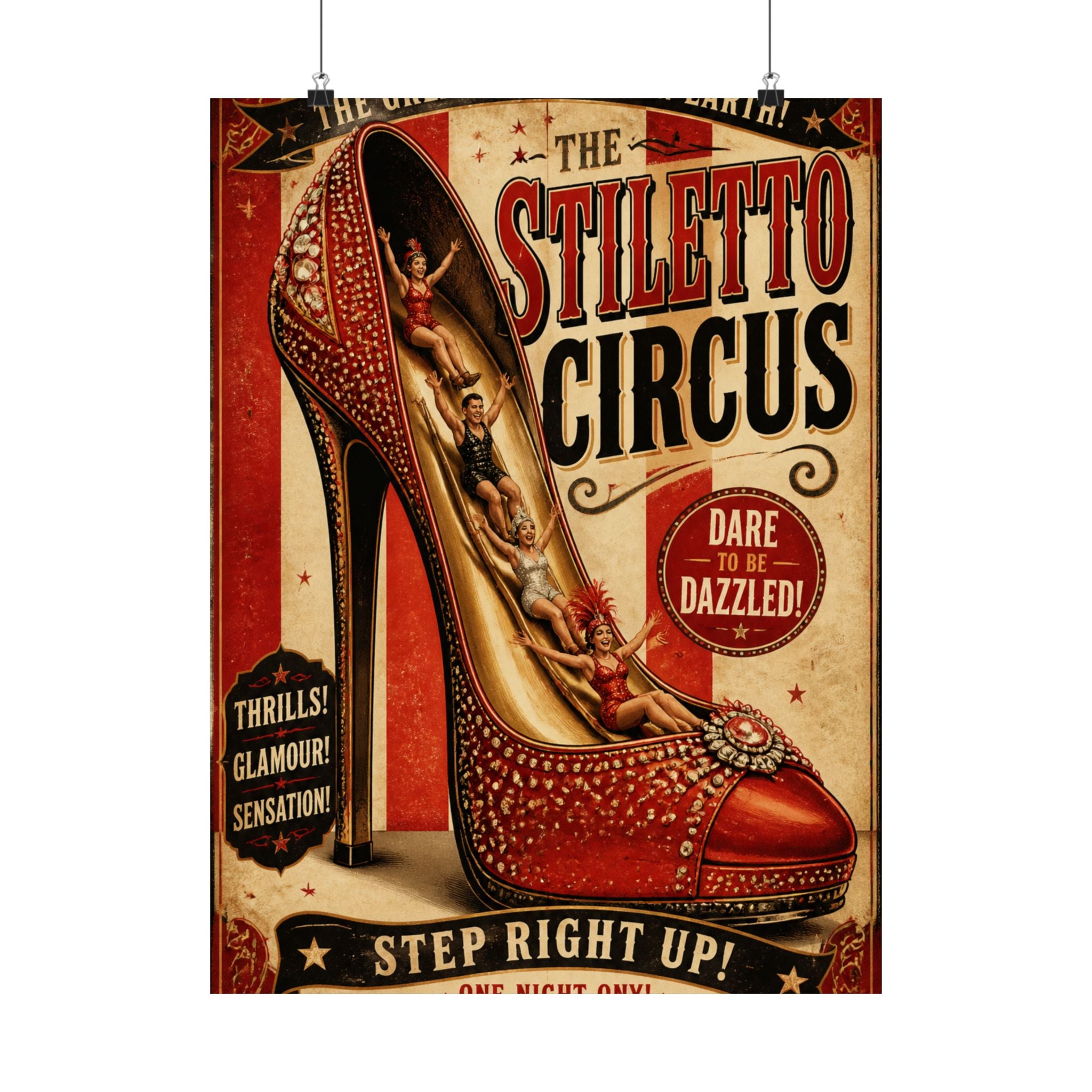 High Heel Slide Wall Art Poster 18×24 Vintage Circus Kitchen Decor Maximalist Print