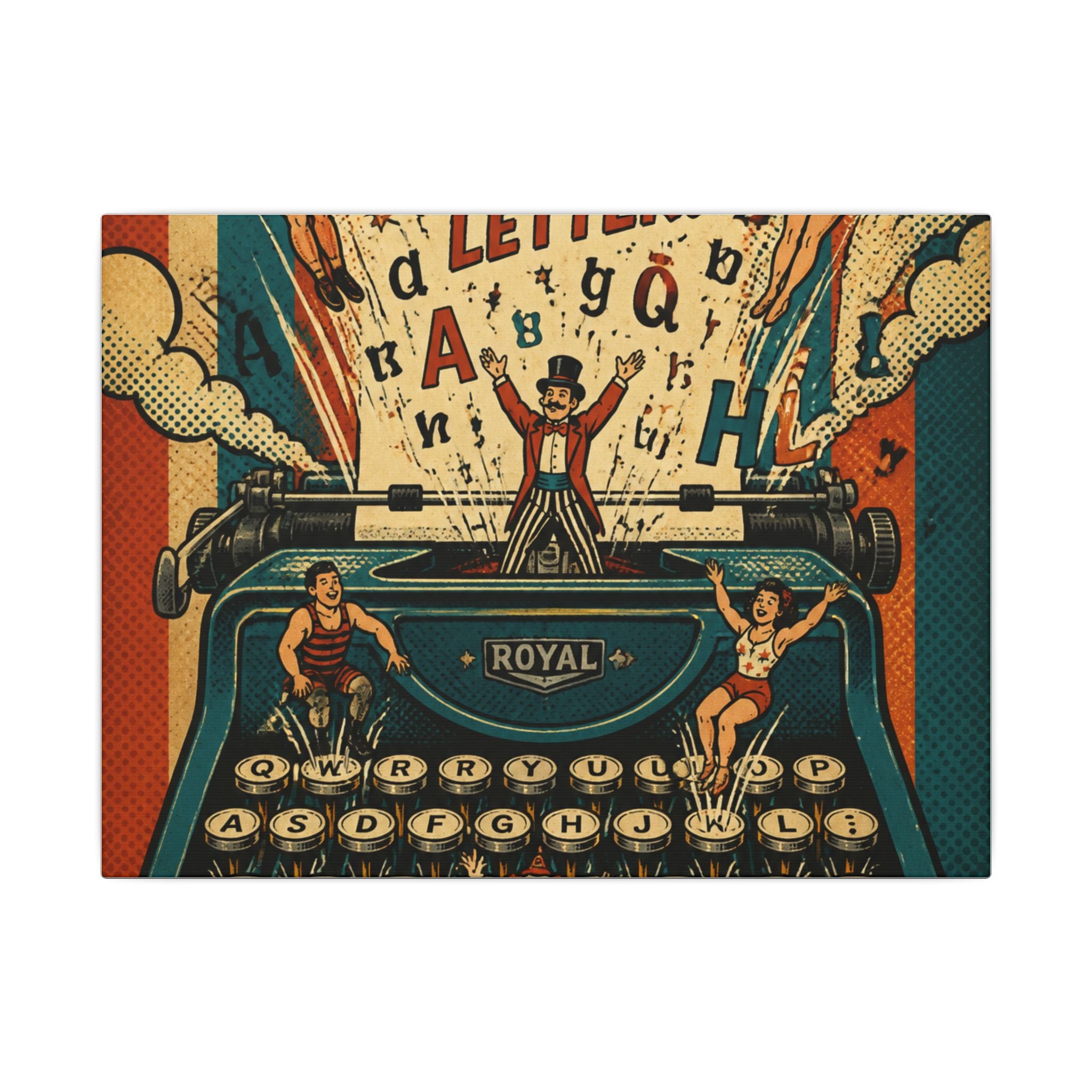 Typewriter Flying Letters Wall Art Canvas 24×36 Pop Art Restaurant Decor Maximalist Print