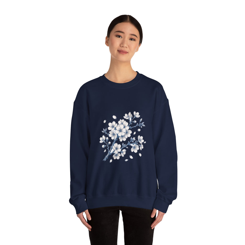 Matching Couple Sweatshirt - Cherry Blossom & Maple Leaf Matching Couple Crewneck Sweatshirt Hand-Drawn Art His Hers Best Friend Gift - Design A