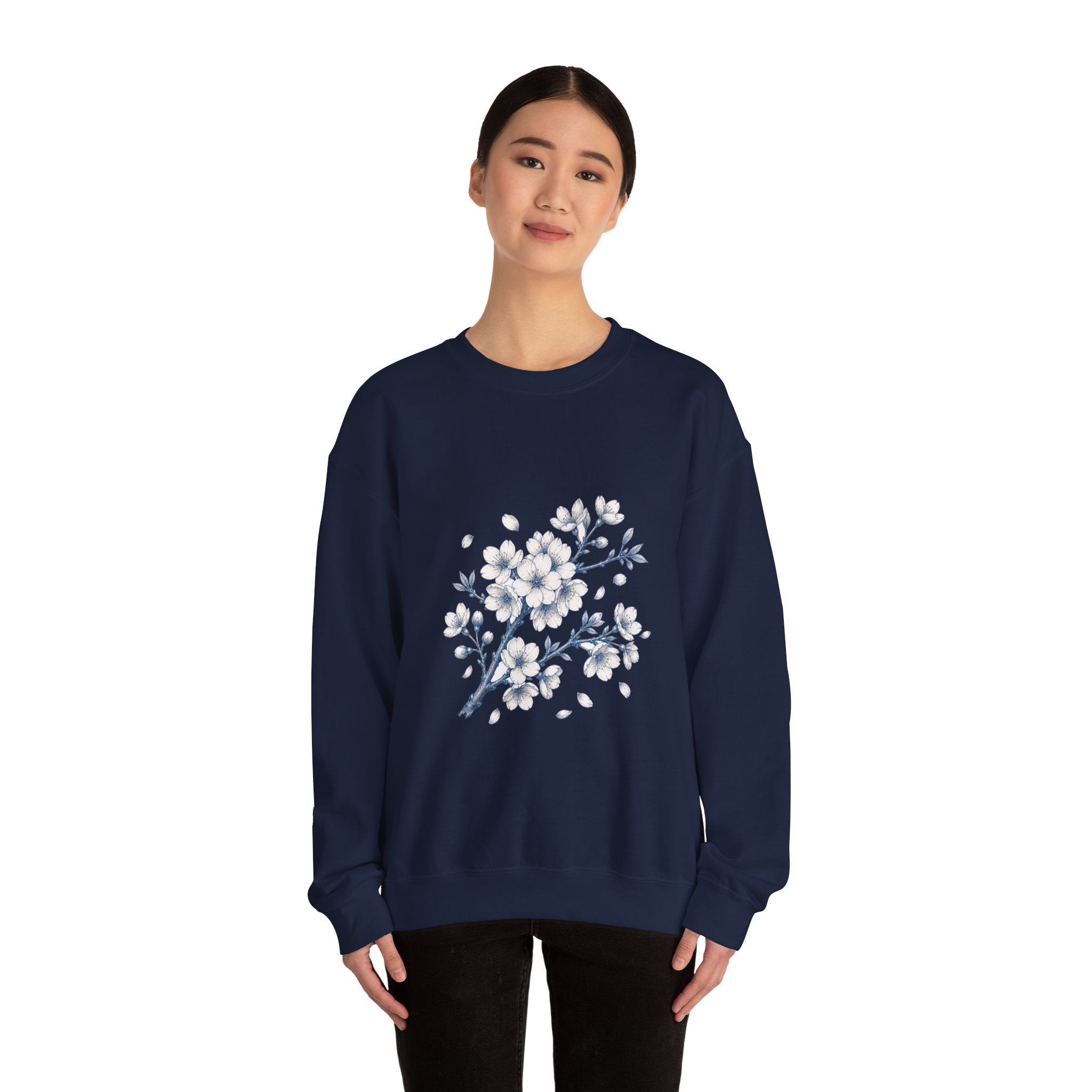 Matching Couple Sweatshirt - Cherry Blossom & Maple Leaf Matching Couple Crewneck Sweatshirt Hand-Drawn Art His Hers Best Friend Gift - Design A
