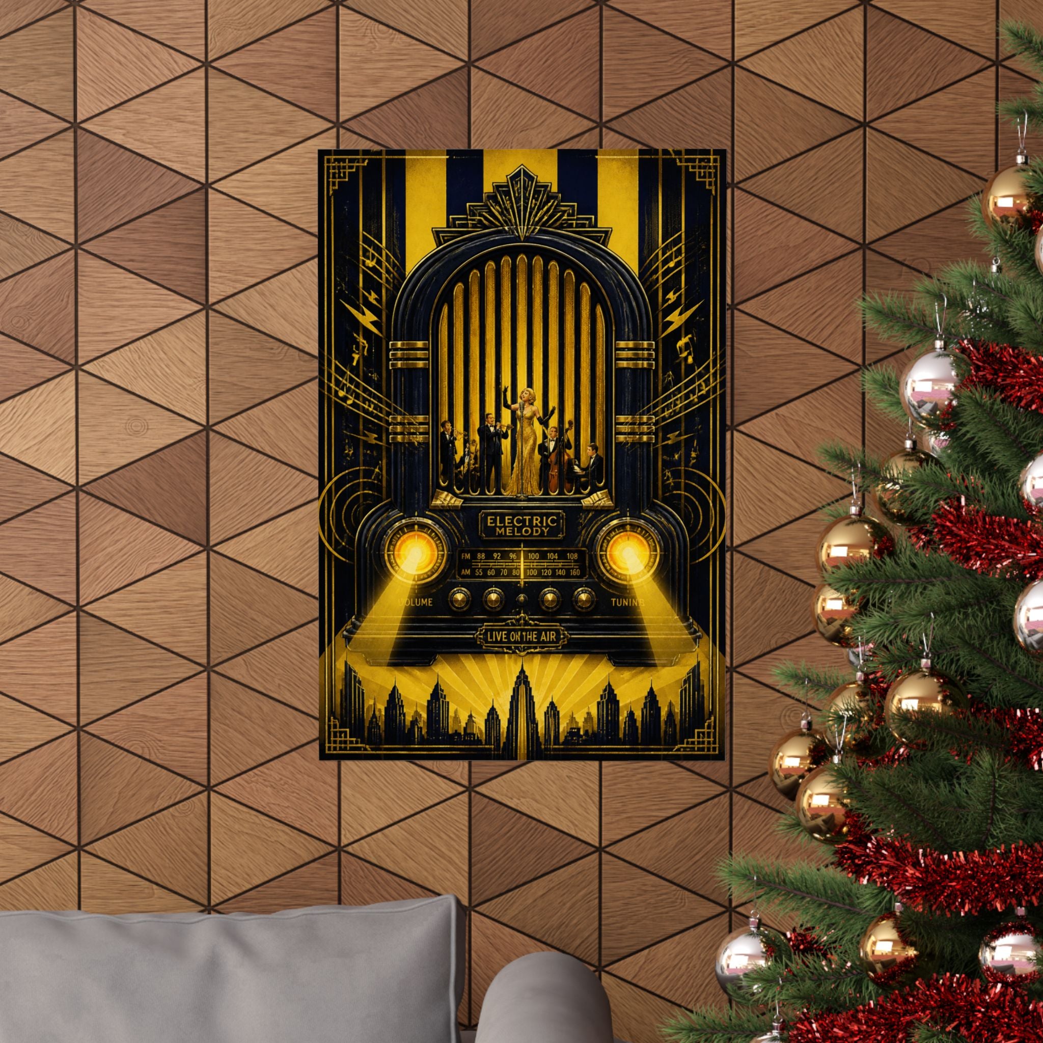 Vintage Radio Stage Wall Art Poster 18×24 Art Deco Entryway Decor Maximalist Print