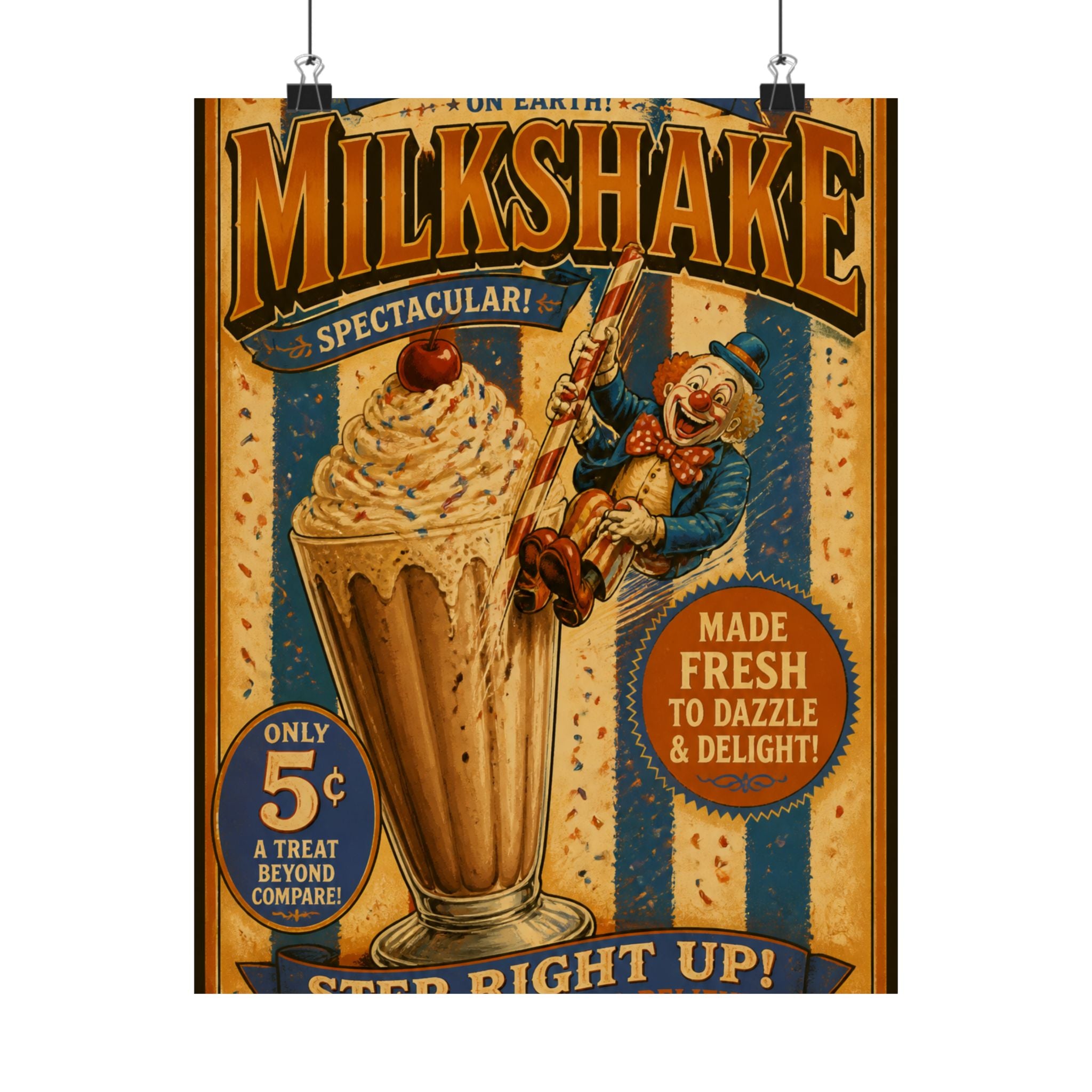 Milkshake Slide Clown Wall Art Poster 24×36 Vintage Circus Bedroom Decor Maximalist Print