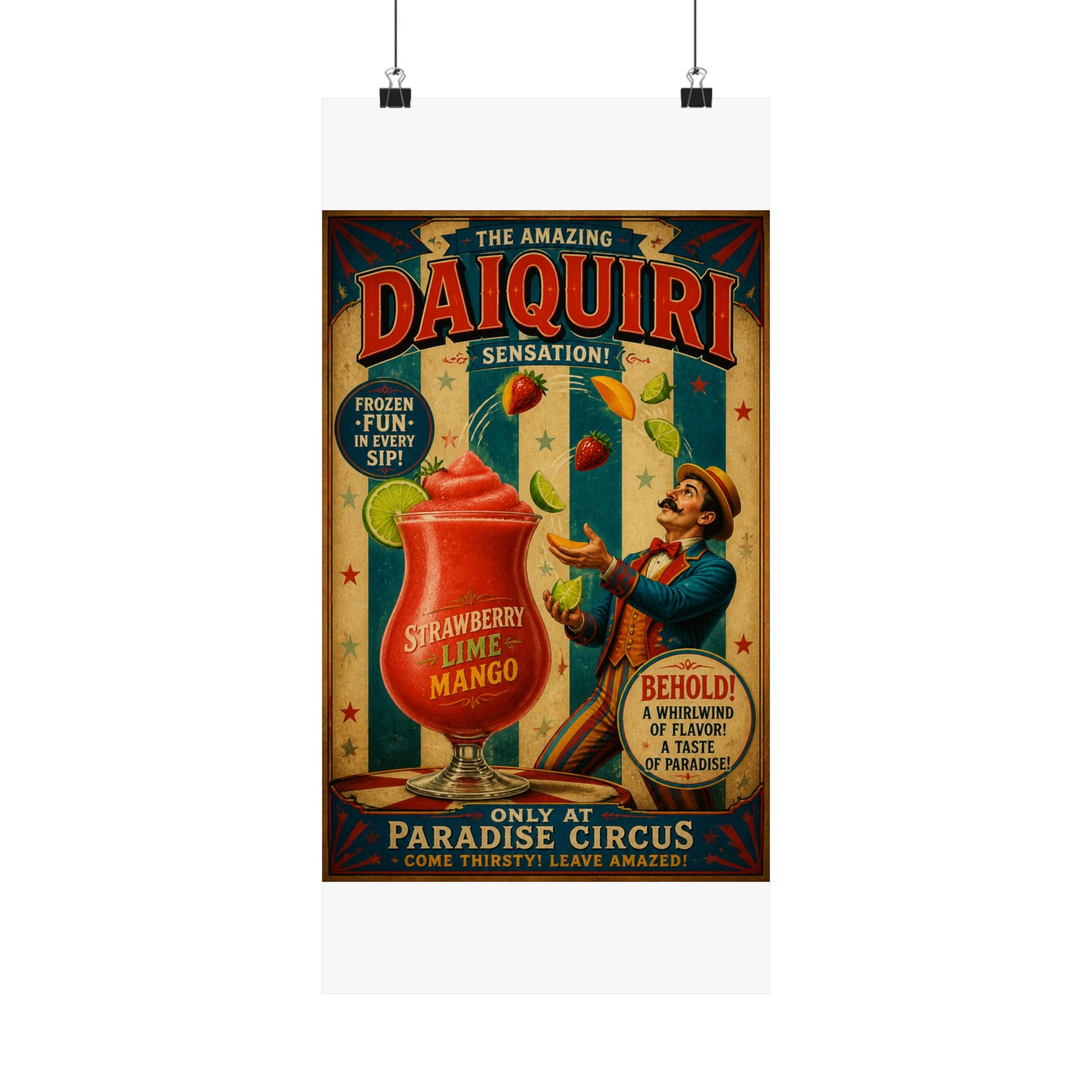 Daiquiri Fruit Juggler Wall Art Poster 24×36 Vintage Circus Bedroom Decor Maximalist Print
