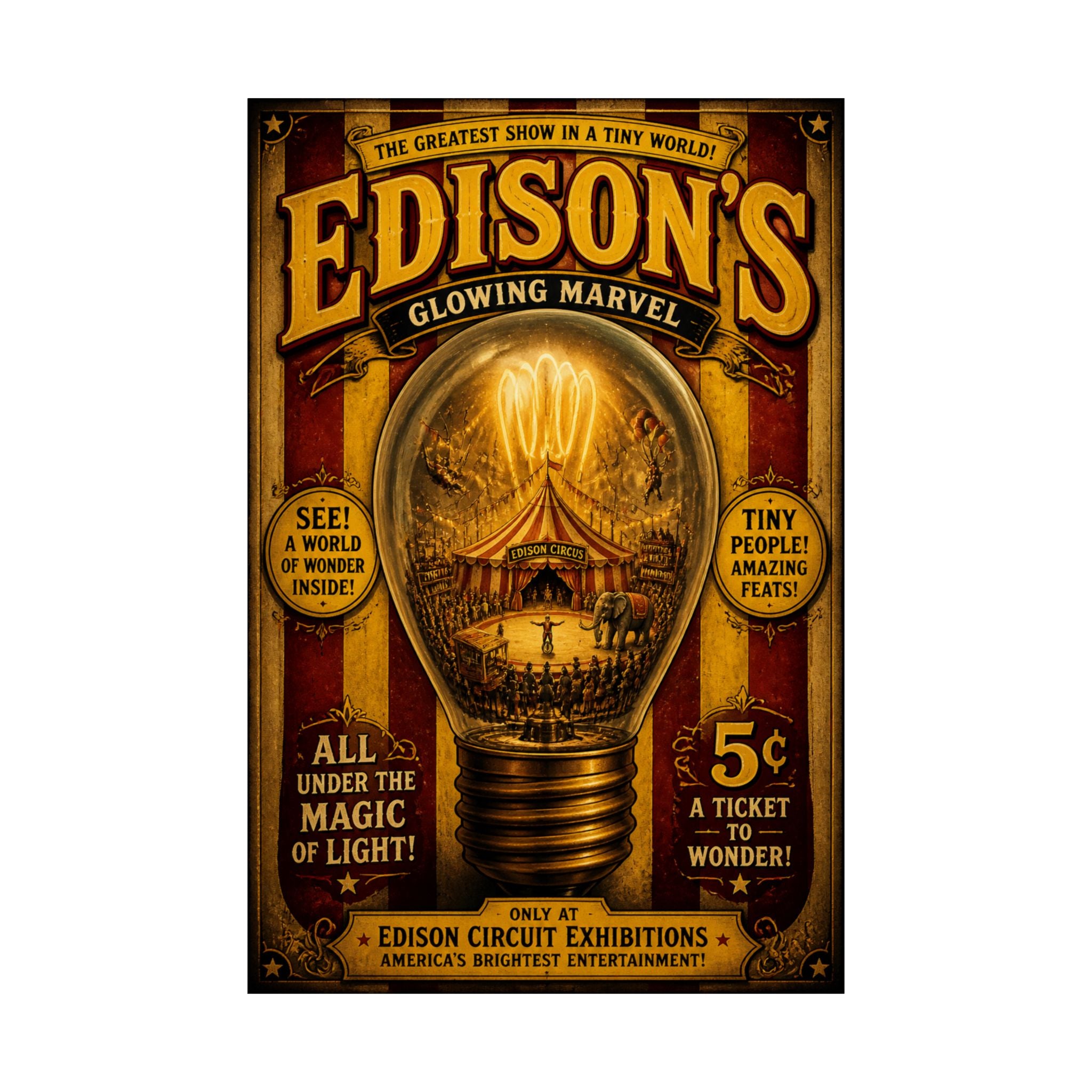 Light Bulb Circus Wall Art Poster 24×36 Vintage Circus Bedroom Decor Maximalist Print