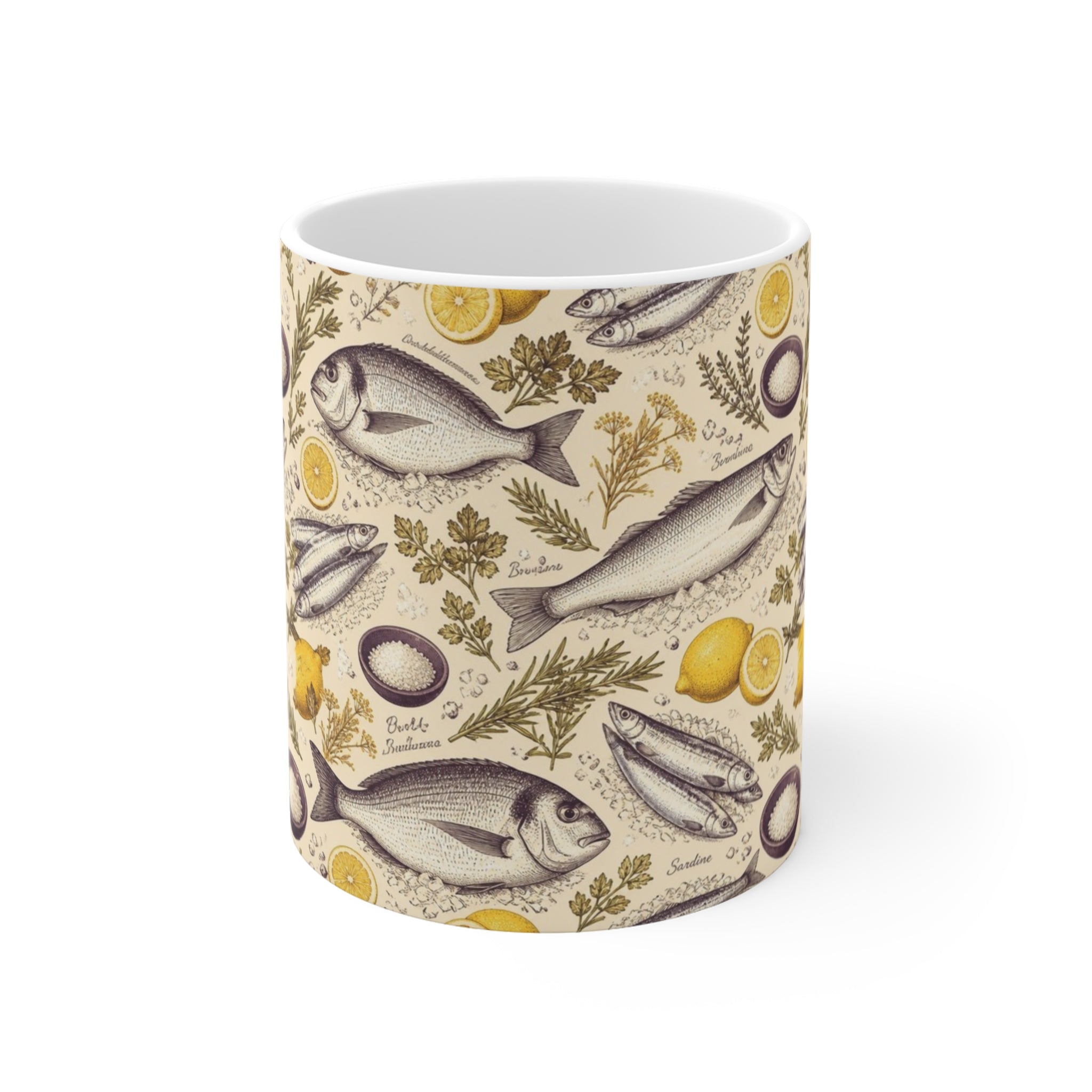 Mediterranean Fish 11oz Ceramic Mug Mediterranean Kitchen Botanical Design Italian Cottagecore Gift