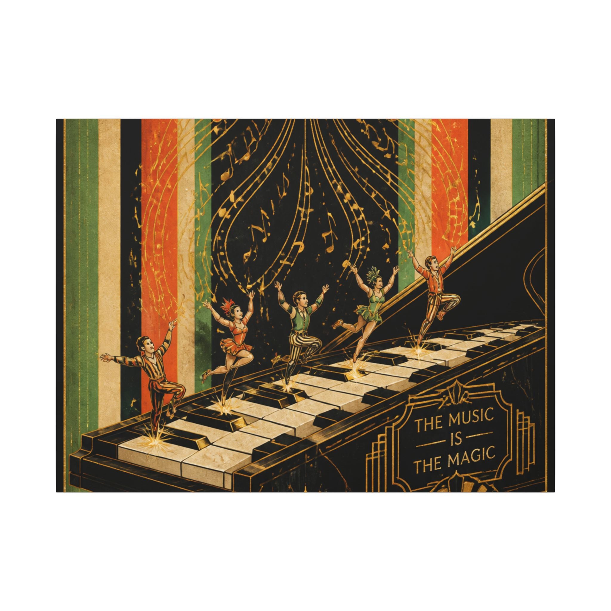 Grand Piano Acrobats Wall Art Canvas 16×20 Art Deco Entryway Decor Maximalist Print