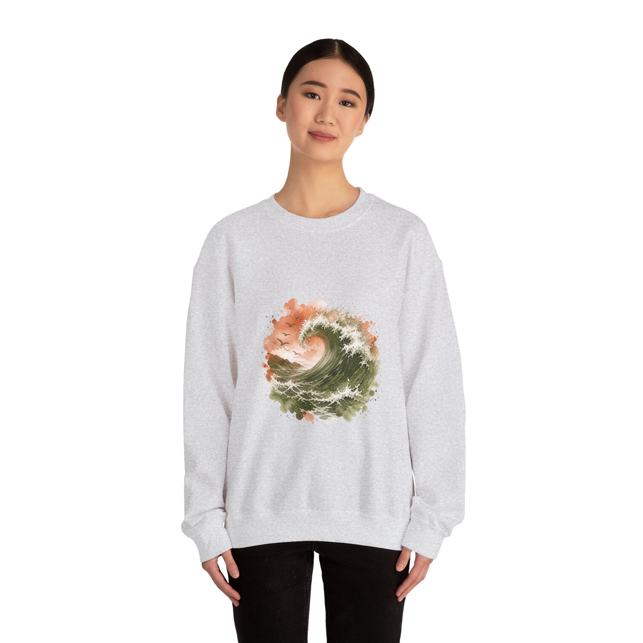 Matching Couple Sweatshirt - Mountain & Ocean Matching Couple Premium Fleece Sweatshirt Watercolor Art His Hers Birthday Gift - Design B