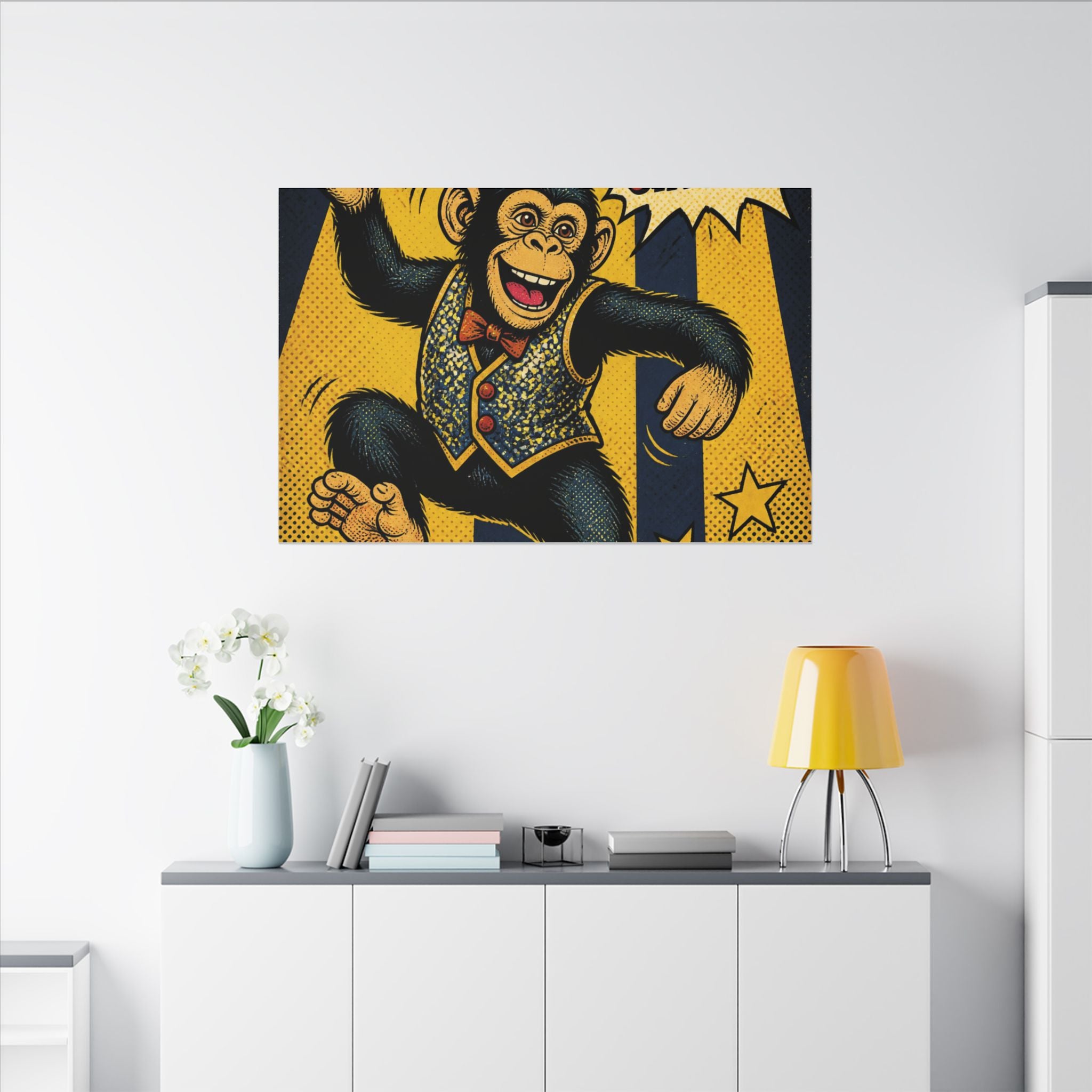 Dancing Monkey Wall Art Canvas 24×36 Pop Art Restaurant Decor Maximalist Print