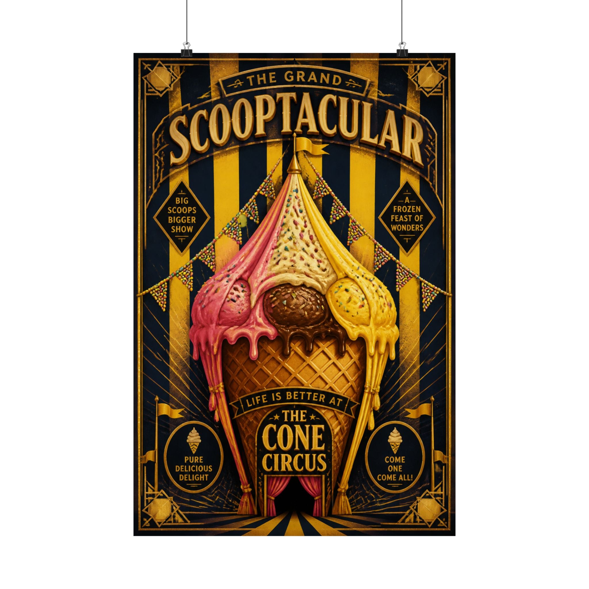 Ice Cream Cone Circus Tent Wall Art Poster 18×24 Art Deco Entryway Decor Maximalist Print