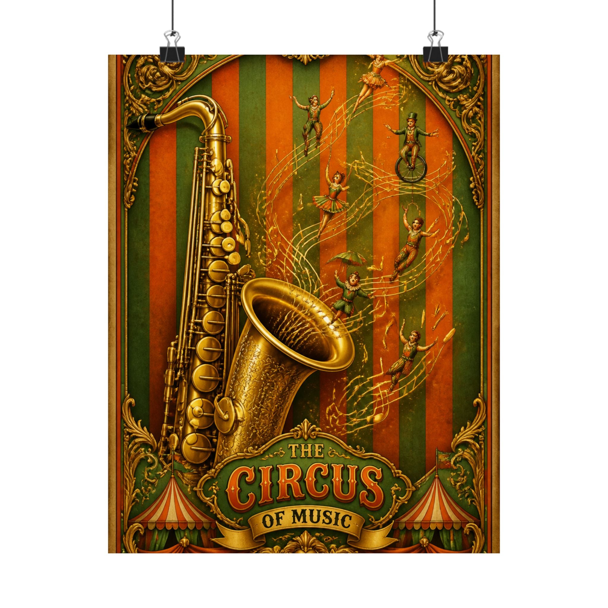 Saxophone Music Circus Wall Art Poster 24×36 Baroque Studio Decor Maximalist Print