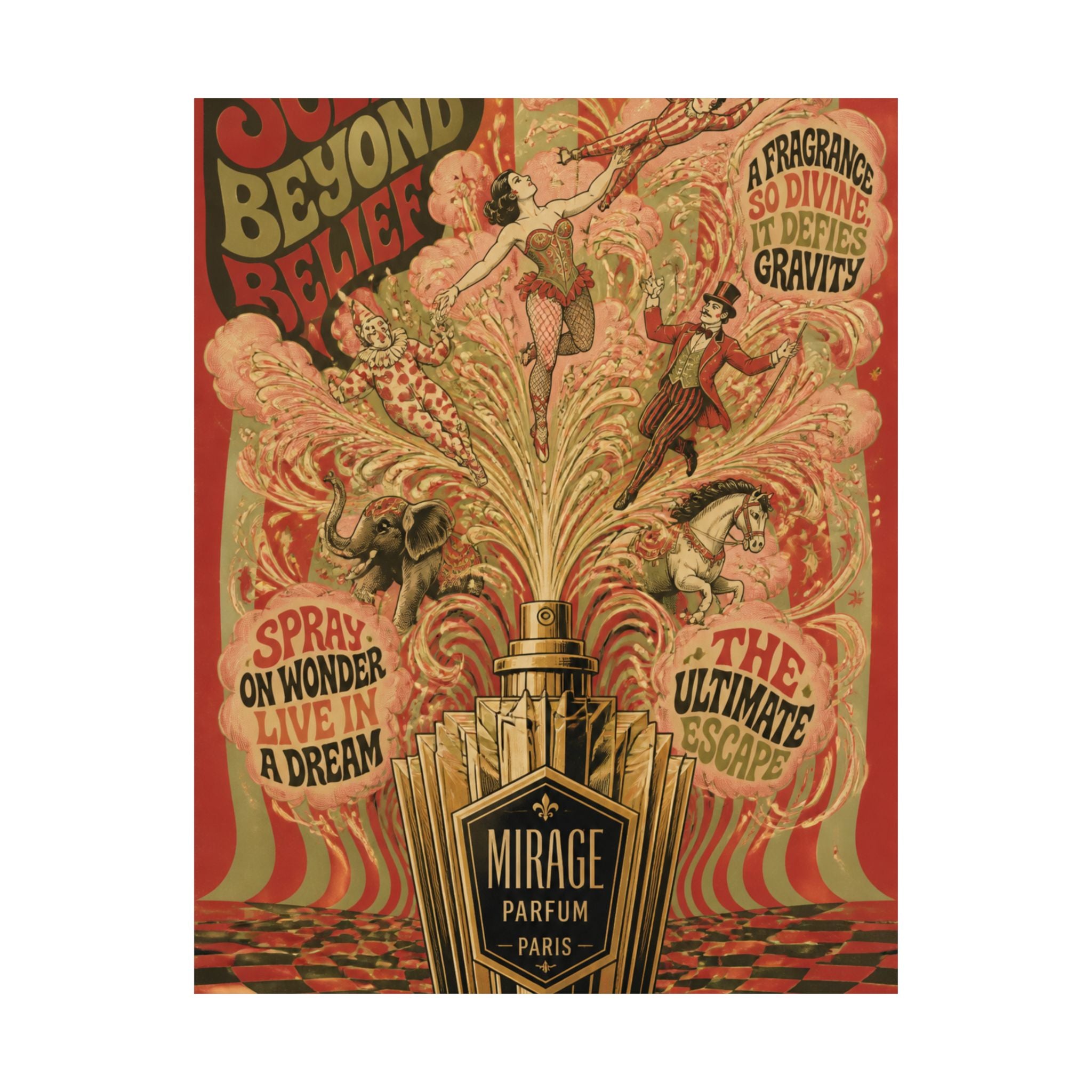 Perfume Bottle Fountain Wall Art Poster 18×24 Psychedelic Cafe Decor Maximalist Print