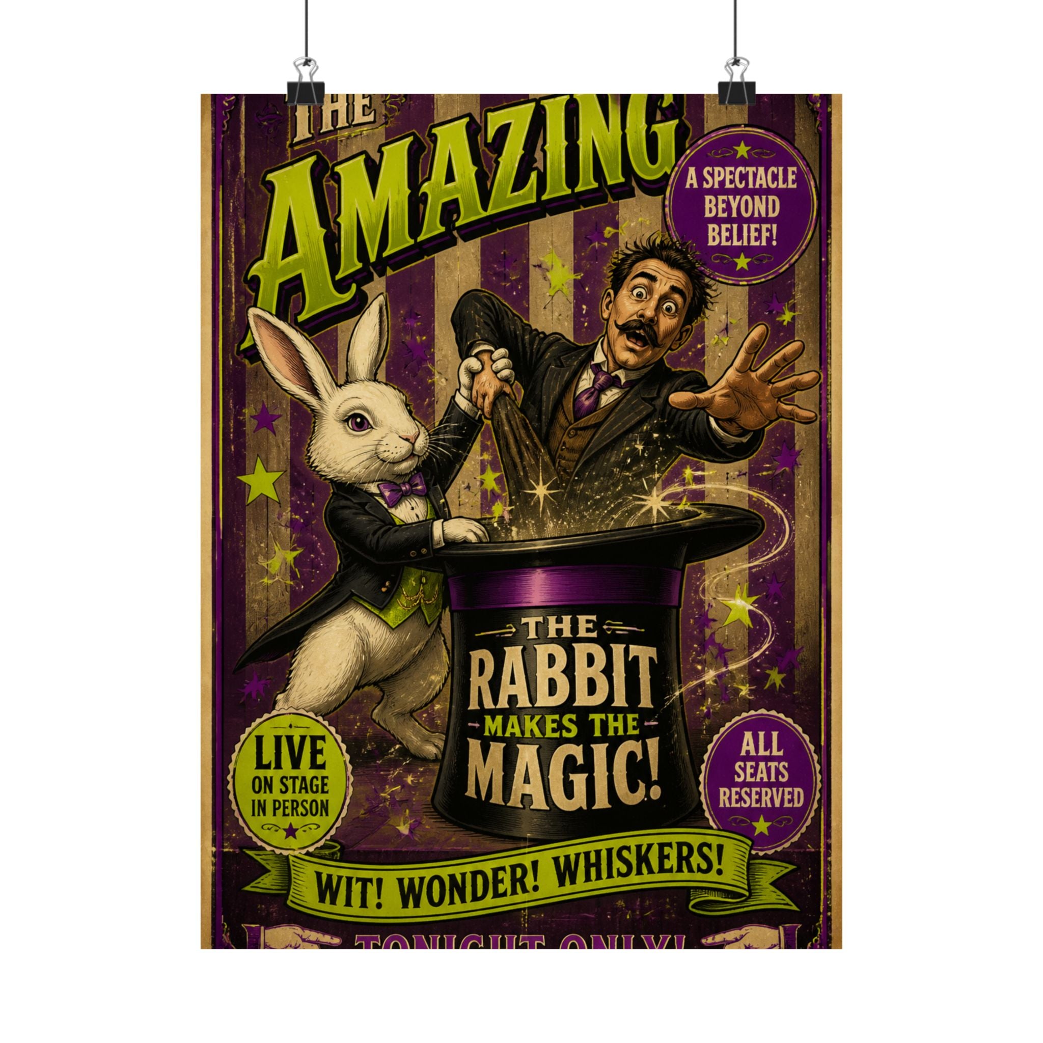 Magic Hat Rabbit Wall Art Poster 18×24 Vintage Circus Kitchen Decor Maximalist Print