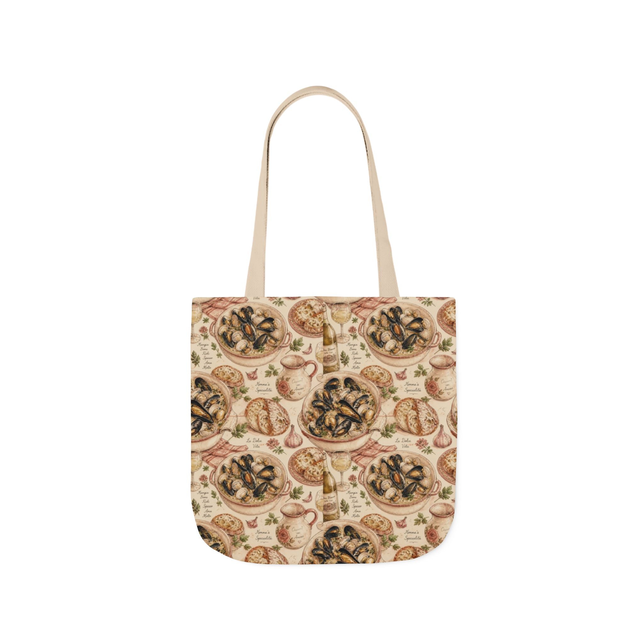 Mussels & Clams Canvas Tote Bag Mediterranean Kitchen Watercolor Design Italian Cottagecore Gift