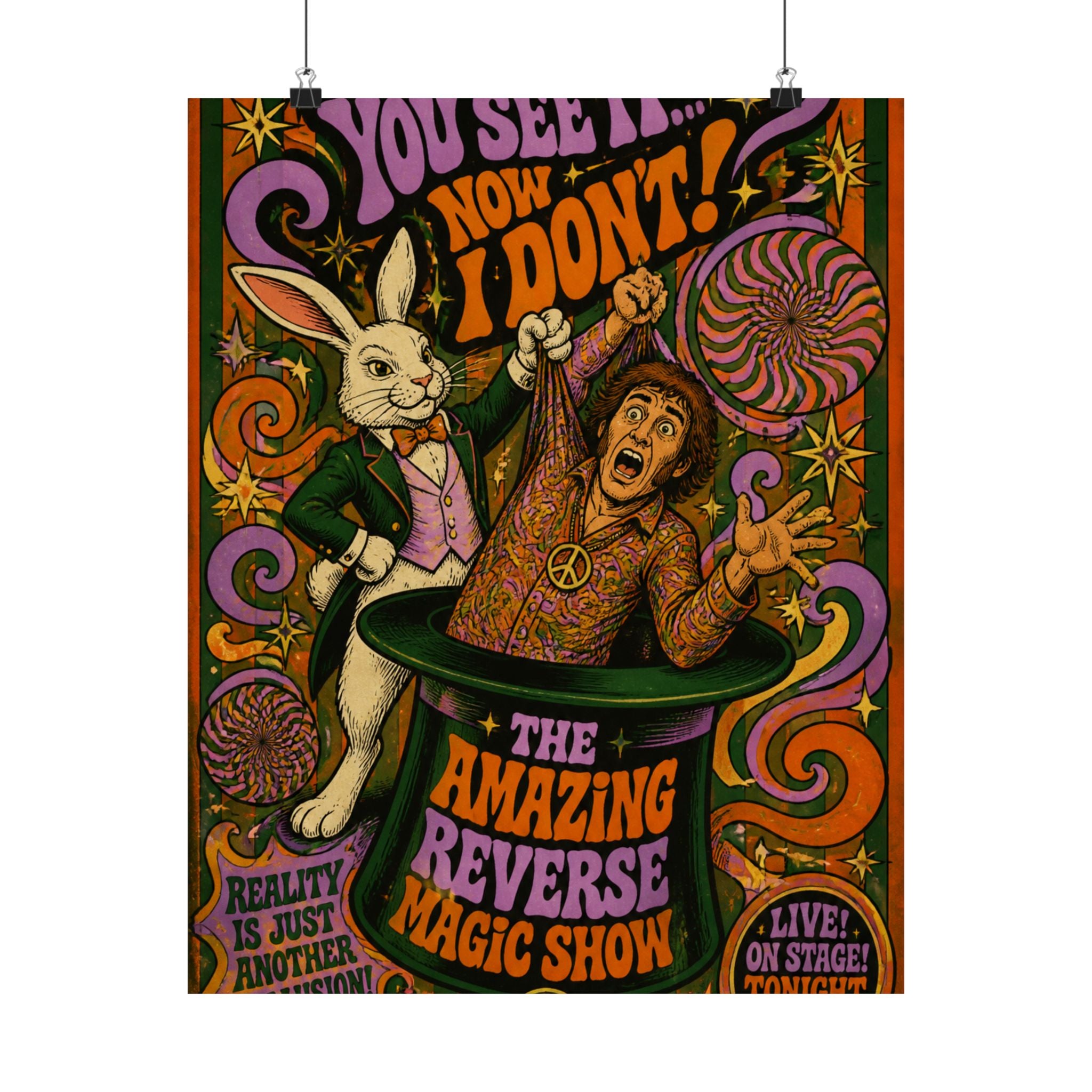 Magic Hat Rabbit Wall Art Poster 18×24 Psychedelic Cafe Decor Maximalist Print
