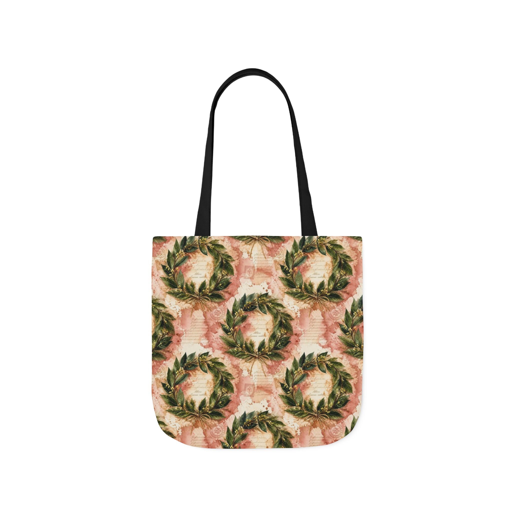 Bay Laurel Wreath Canvas Tote Bag Mediterranean Kitchen Watercolor Splash Design Italian Cottagecore Gift