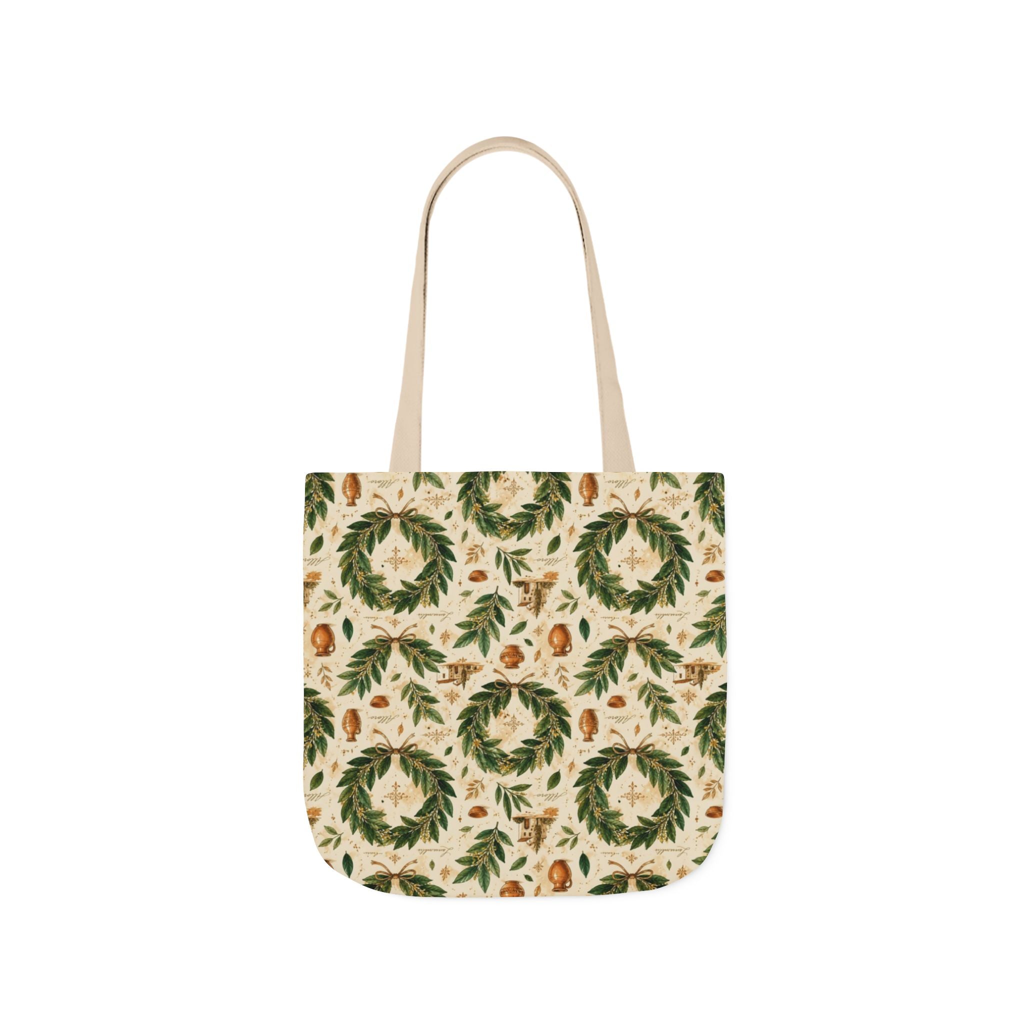 Bay Laurel Wreath Canvas Tote Bag Mediterranean Kitchen Watercolor Design Italian Cottagecore Gift