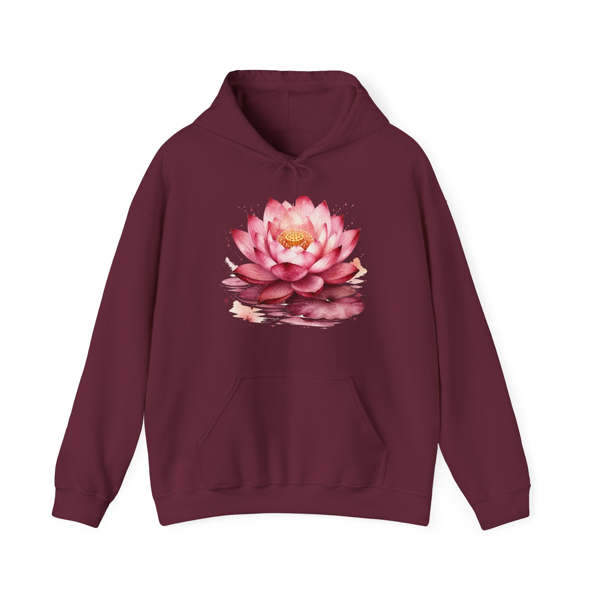 Matching Couple Sweatshirt - Open & Closed Lotus Matching Couple Hooded Sweatshirt Watercolor Art His Hers Engagement Gift - Design A