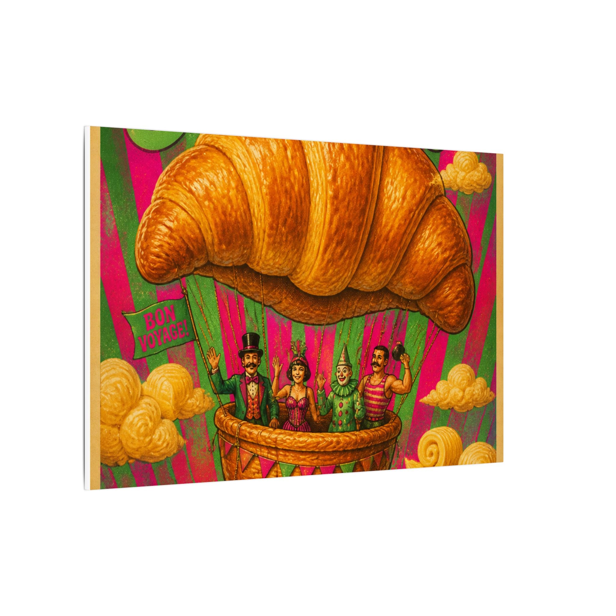 Croissant Hot Air Balloon Wall Art Canvas 16×20 Psychedelic Cafe Decor Maximalist Print