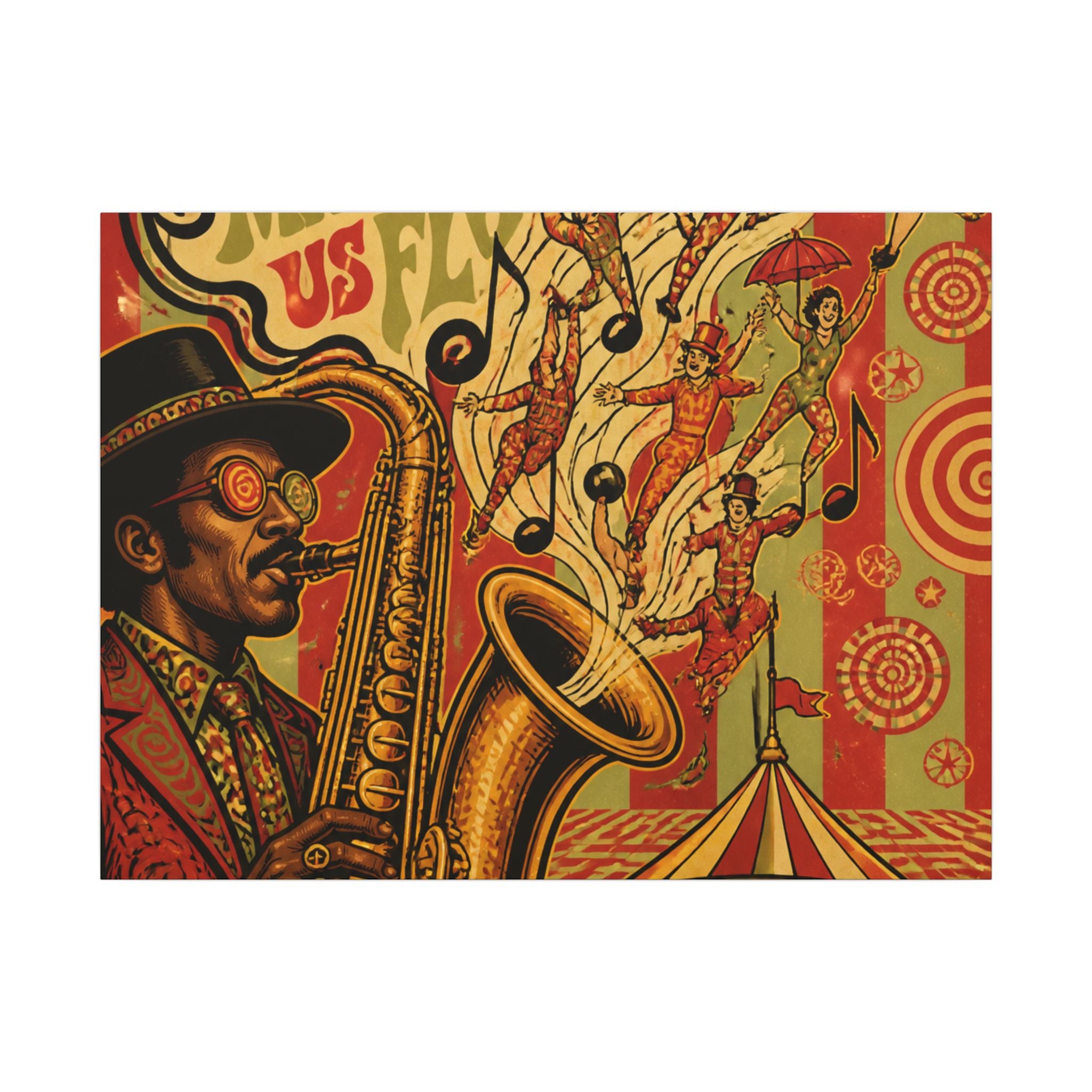 Saxophone Music Circus Wall Art Canvas 24×36 Psychedelic Dining Room Decor Maximalist Print