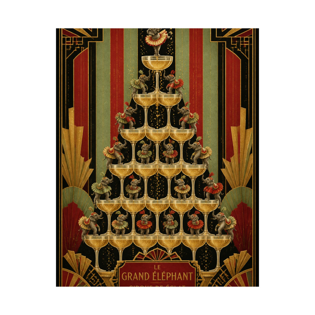 Champagne Tower Elephants Wall Art Poster 18×24 Art Deco Entryway Decor Maximalist Print