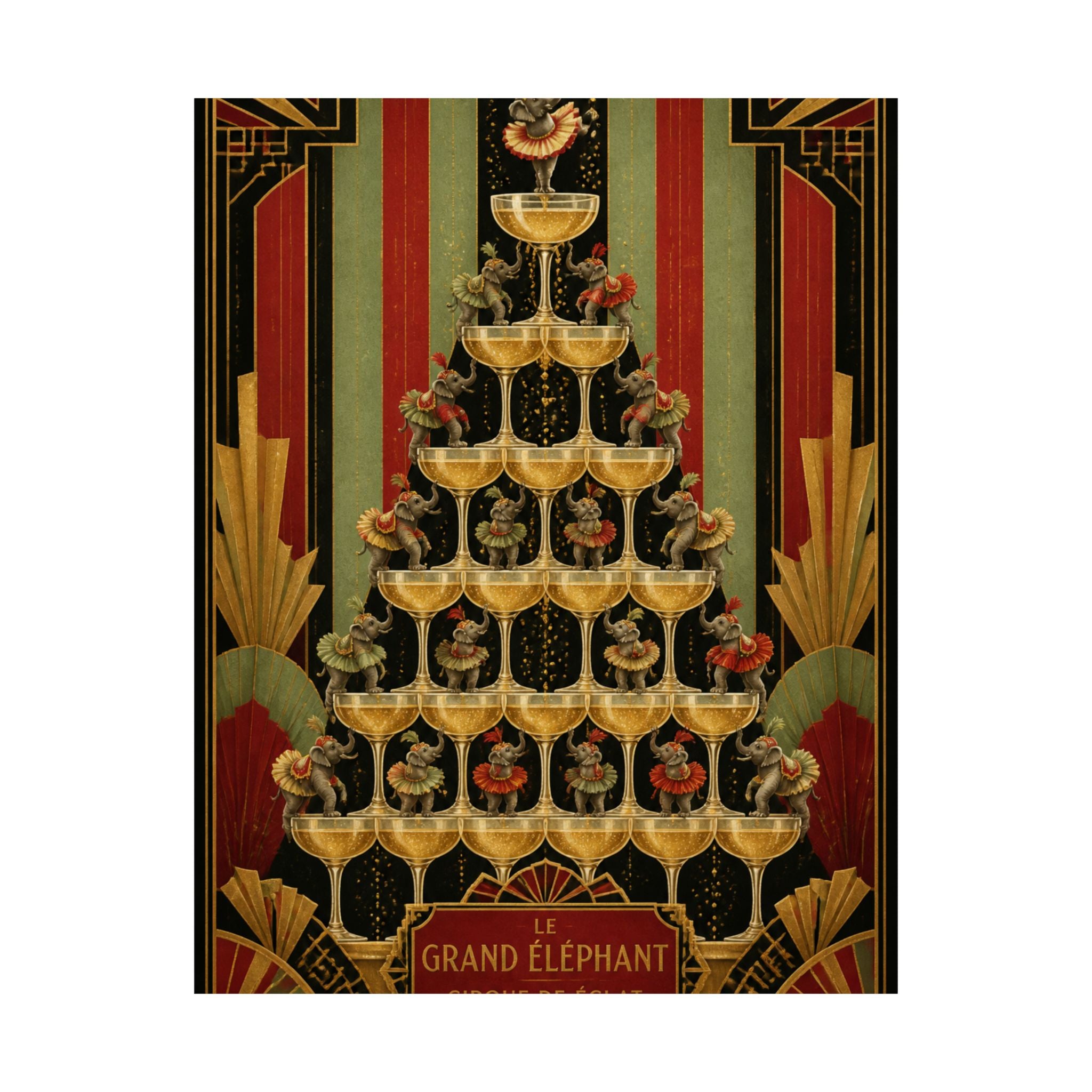Champagne Tower Elephants Wall Art Poster 18×24 Art Deco Entryway Decor Maximalist Print