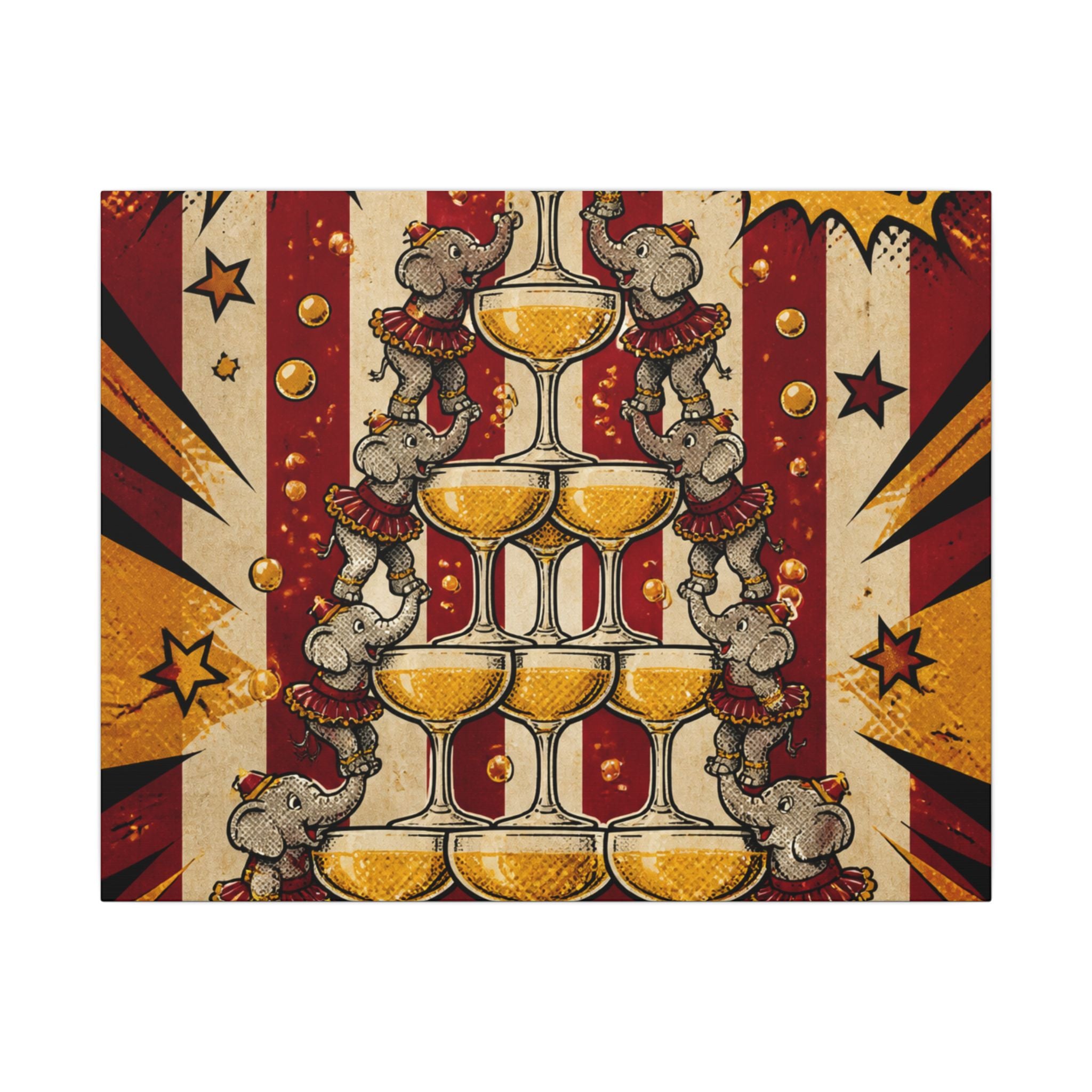 Champagne Tower Elephants Wall Art Canvas 24×36 Pop Art Restaurant Decor Maximalist Print