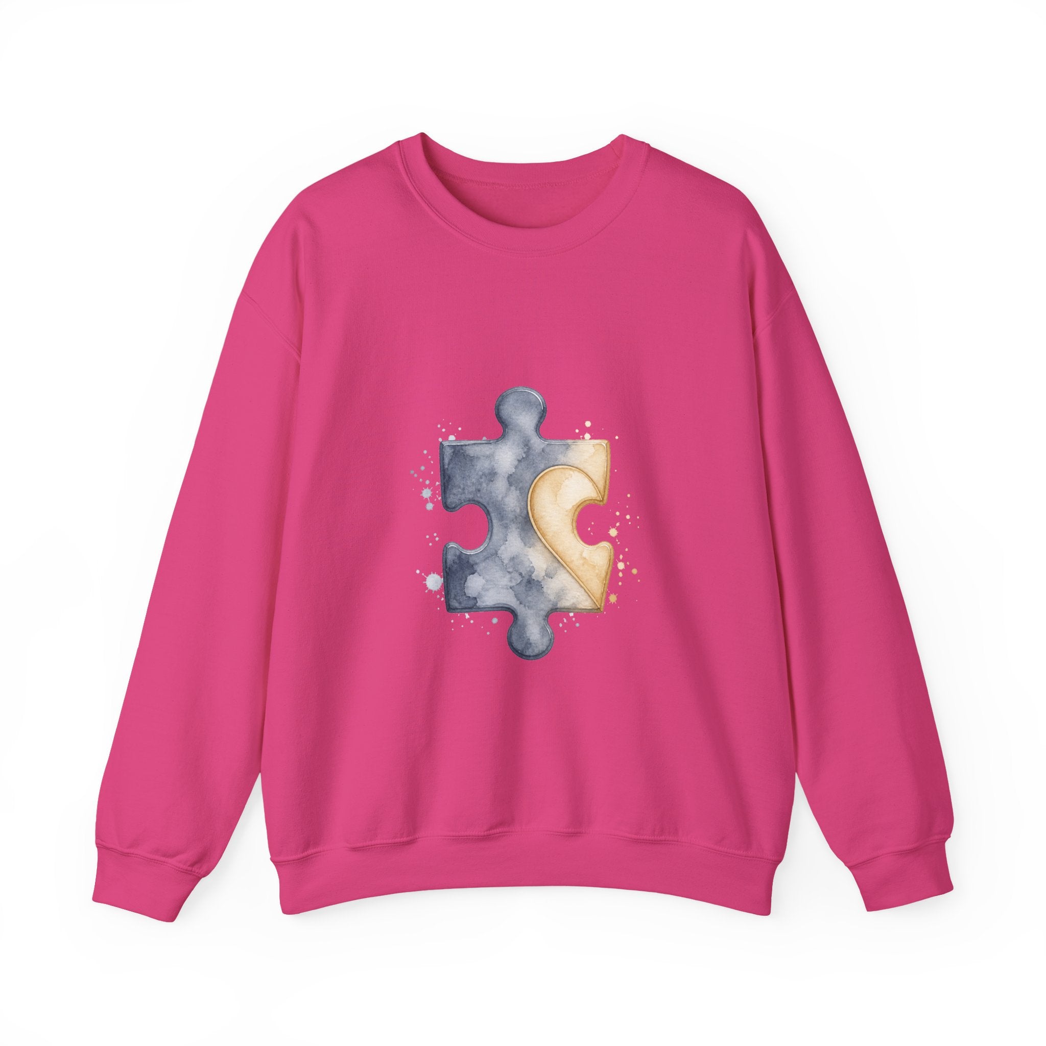 Matching Couple Sweatshirt - Puzzle Pieces Matching Couple Premium Fleece Sweatshirt Watercolor Art His Hers Birthday Gift - Design A