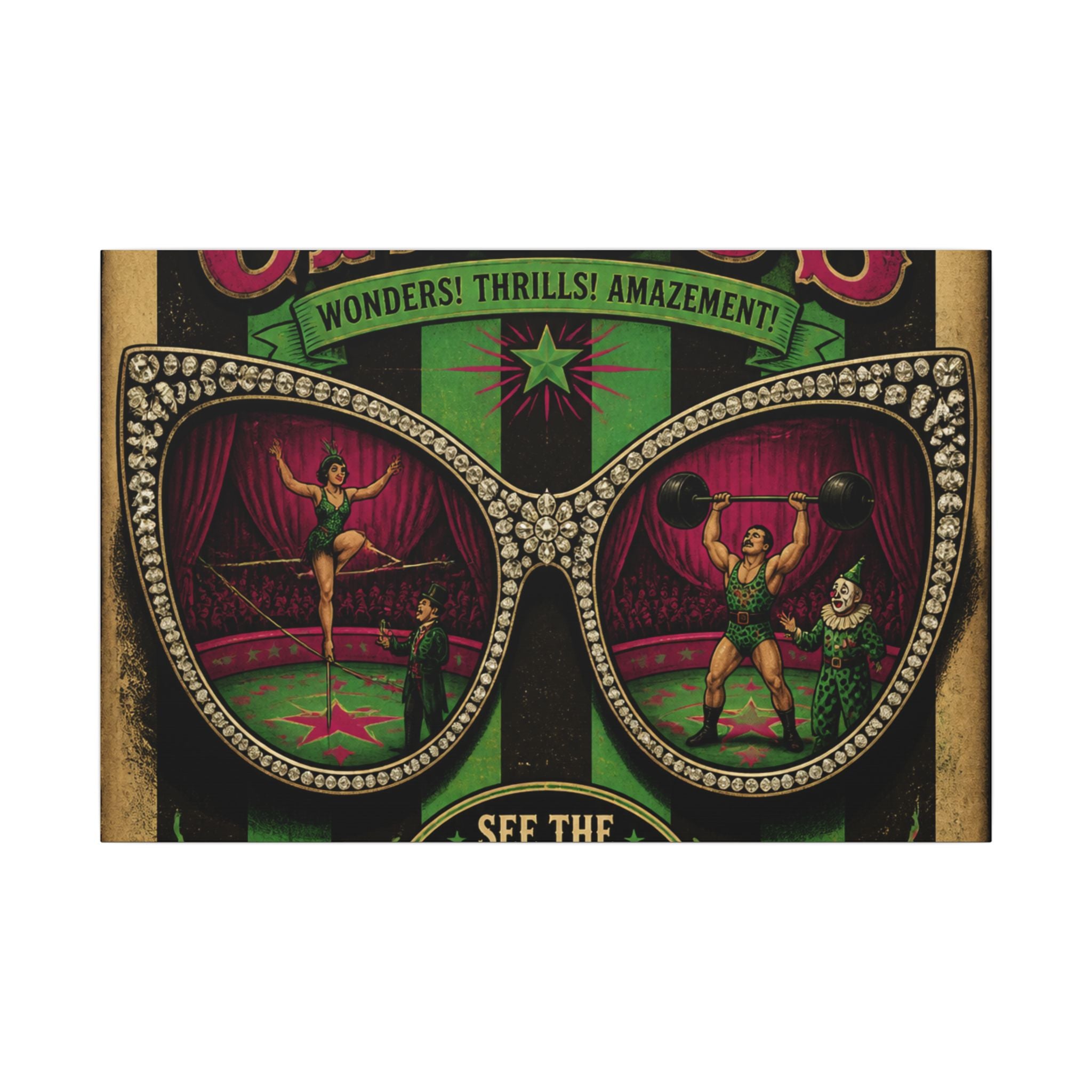 Sunglasses Circus Ring Wall Art Canvas 16×20 Vintage Circus Kitchen Decor Maximalist Print