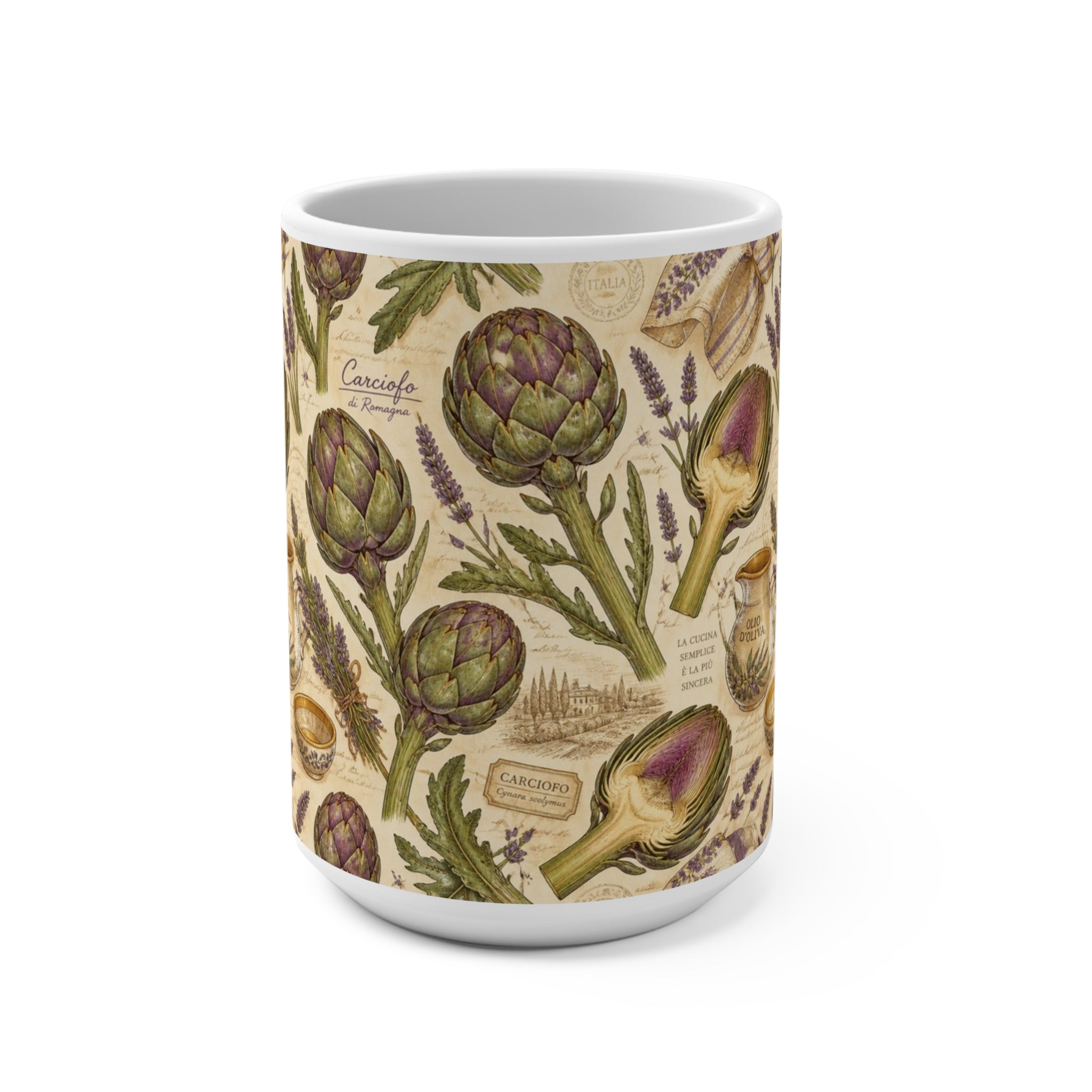 Globe Artichokes 15oz Ceramic Mug Mediterranean Kitchen Botanical Design Italian Cottagecore Gift