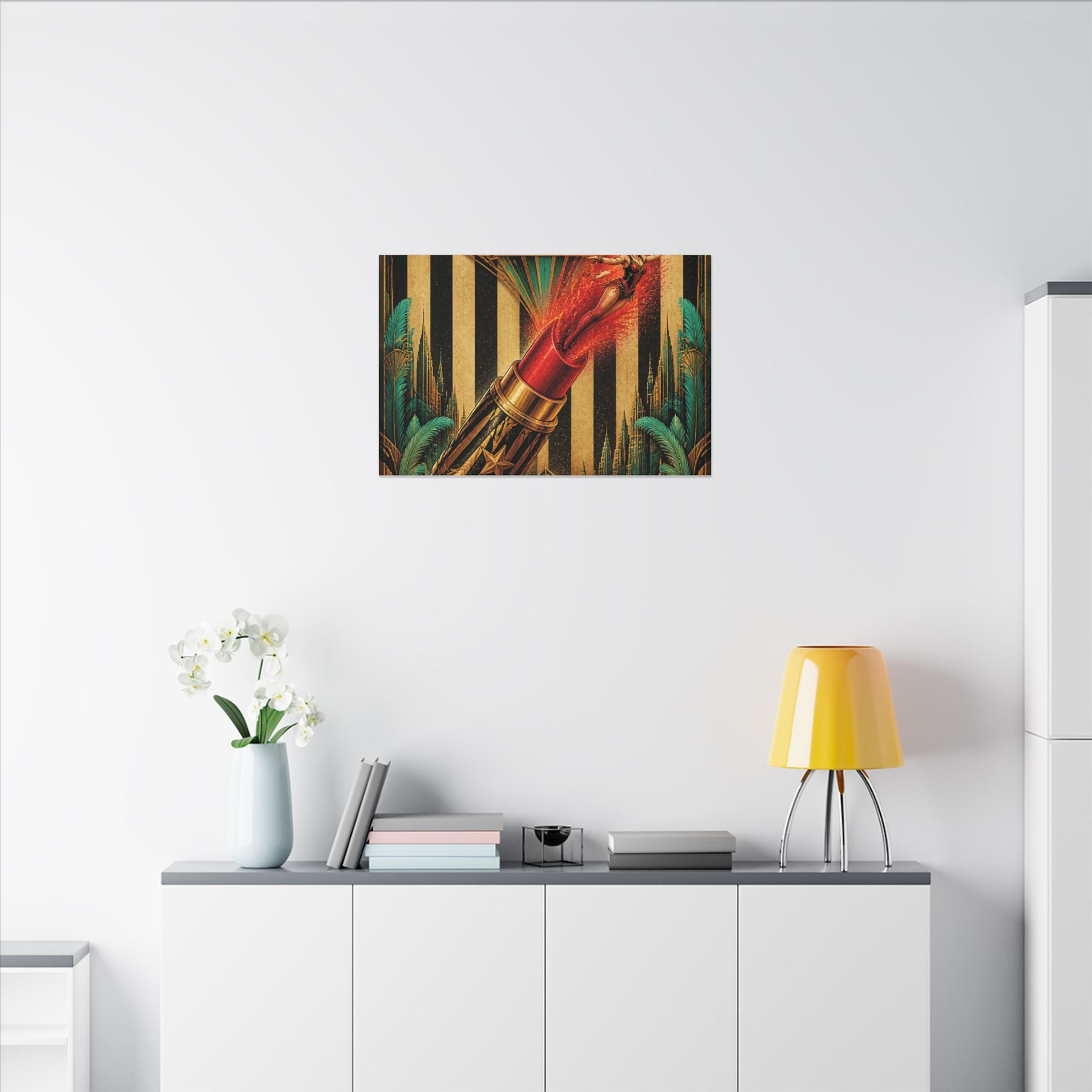 Lipstick Cannon Wall Art Canvas 16×20 Art Deco Entryway Decor Maximalist Print