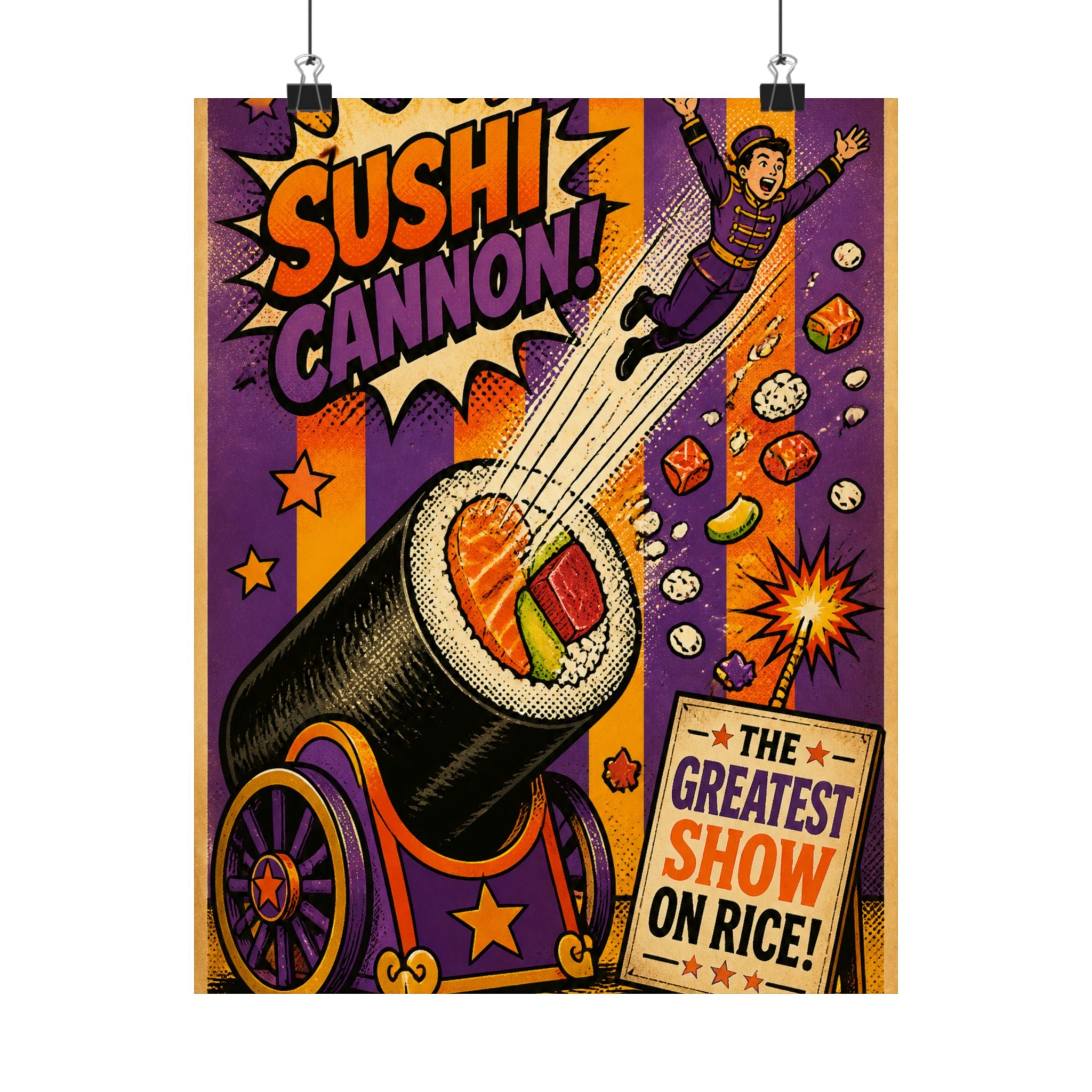 Sushi Roll Cannon Wall Art Poster 24×36 Pop Art Restaurant Decor Maximalist Print