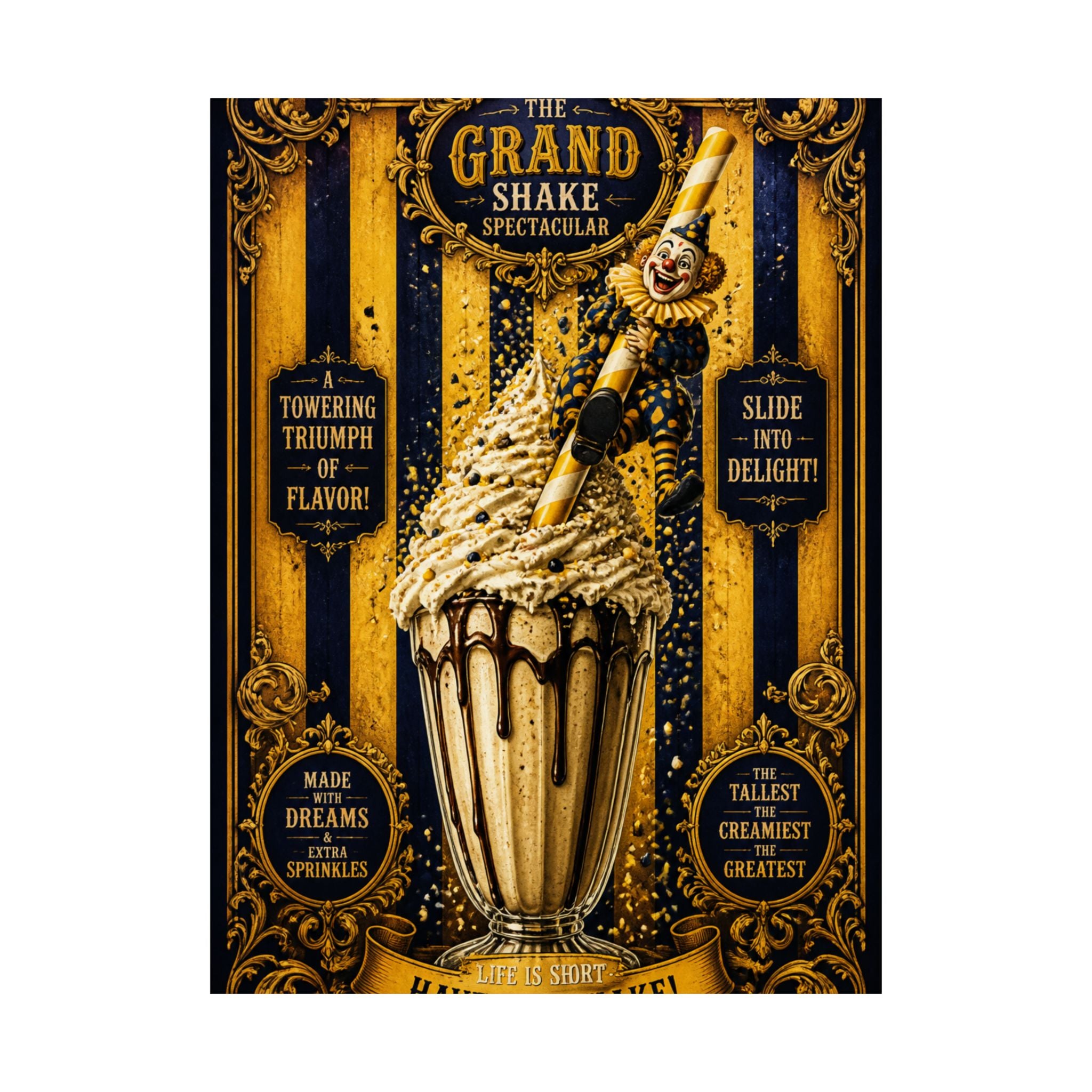 Milkshake Slide Clown Wall Art Poster 24×36 Baroque Studio Decor Maximalist Print