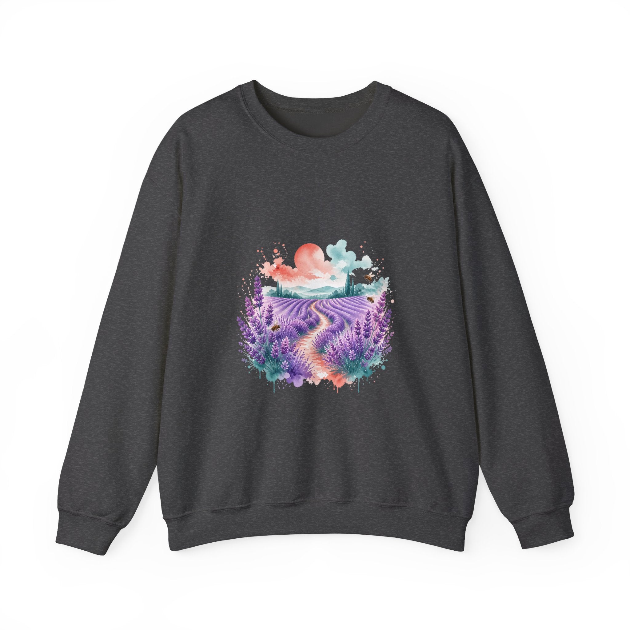 Matching Couple Sweatshirt - Lavender Fields & Canyon Matching Couple Comfort Colors Crew Watercolor Art His Hers Birthday Gift - Design A