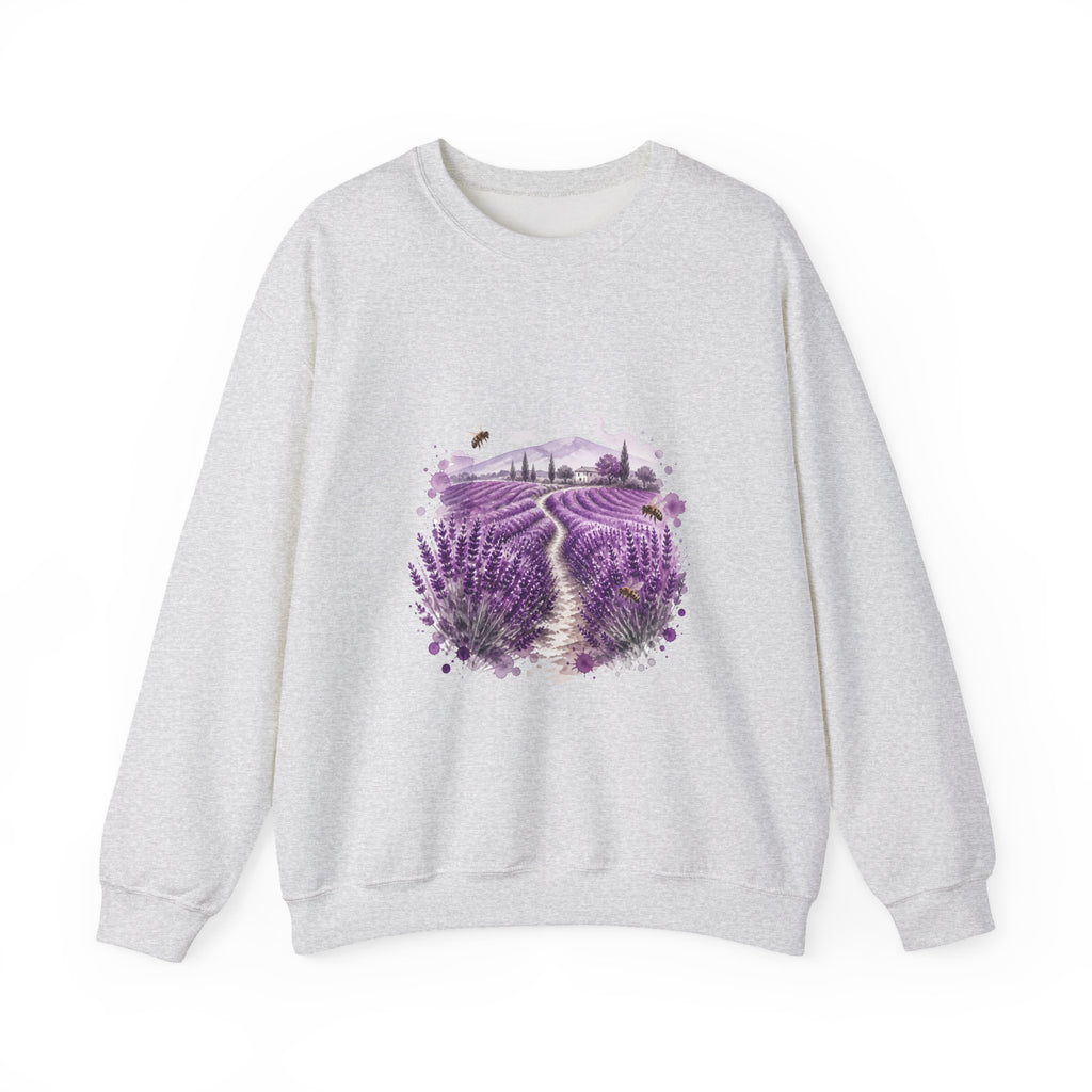 Matching Couple Sweatshirt - Lavender Fields & Canyon Matching Couple Crewneck Sweatshirt Watercolor Art His Hers Engagement Gift - Design A