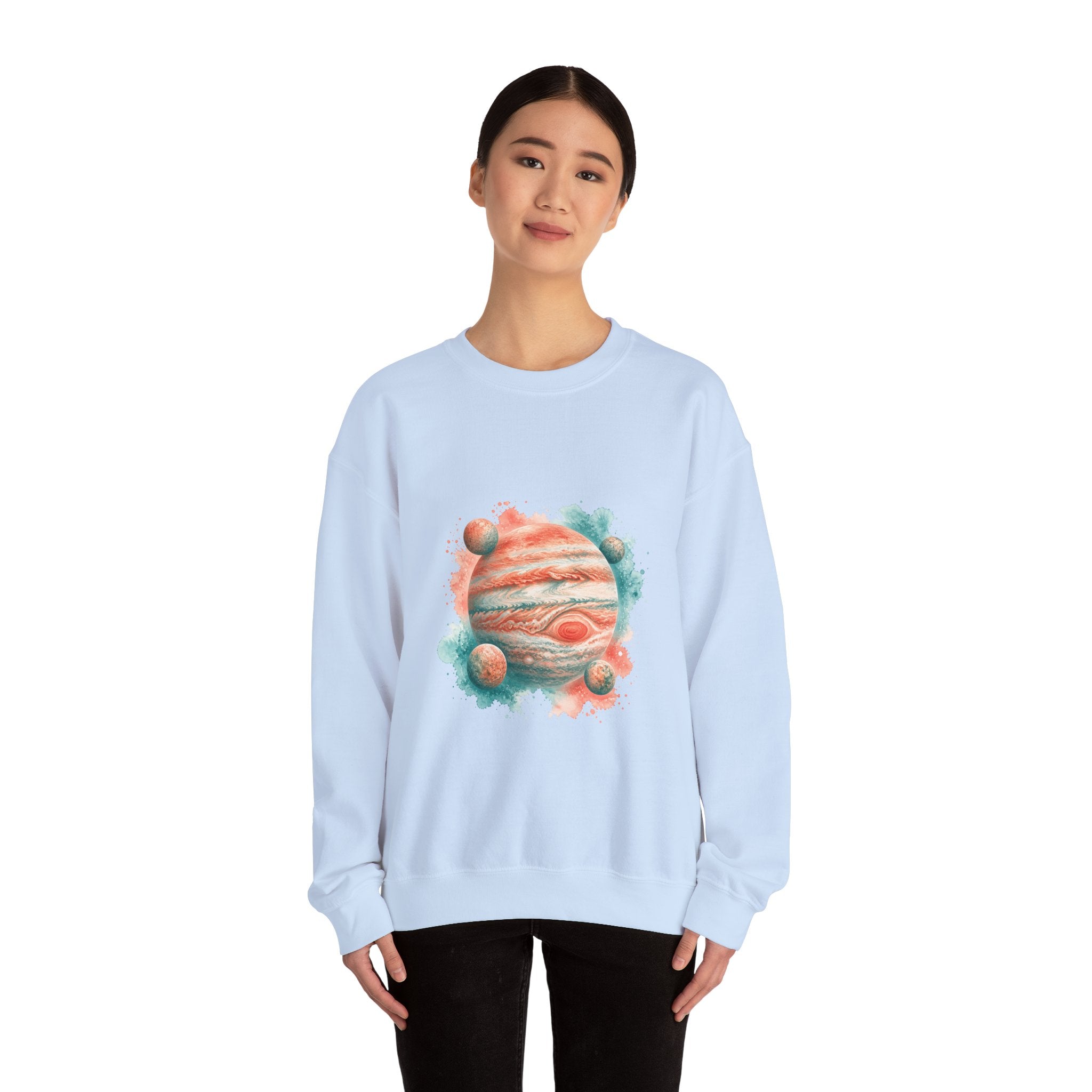 Matching Couple Sweatshirt - Saturn & Jupiter Matching Couple Premium Fleece Sweatshirt Watercolor Art His Hers Birthday Gift - Design B