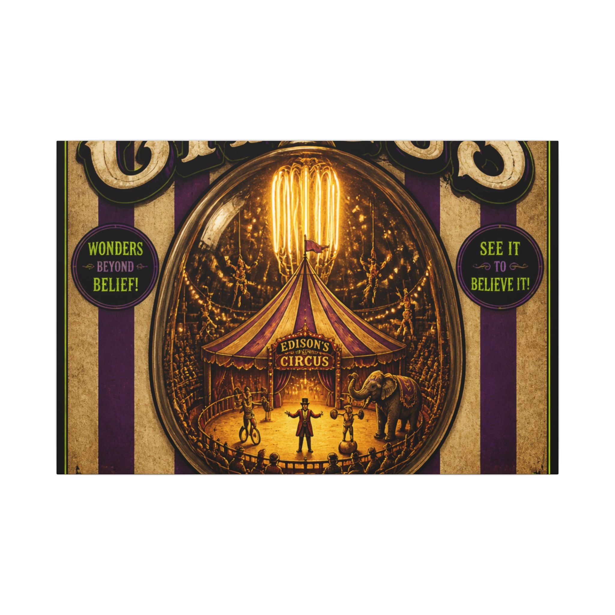 Light Bulb Circus Wall Art Canvas 16×20 Vintage Circus Kitchen Decor Maximalist Print