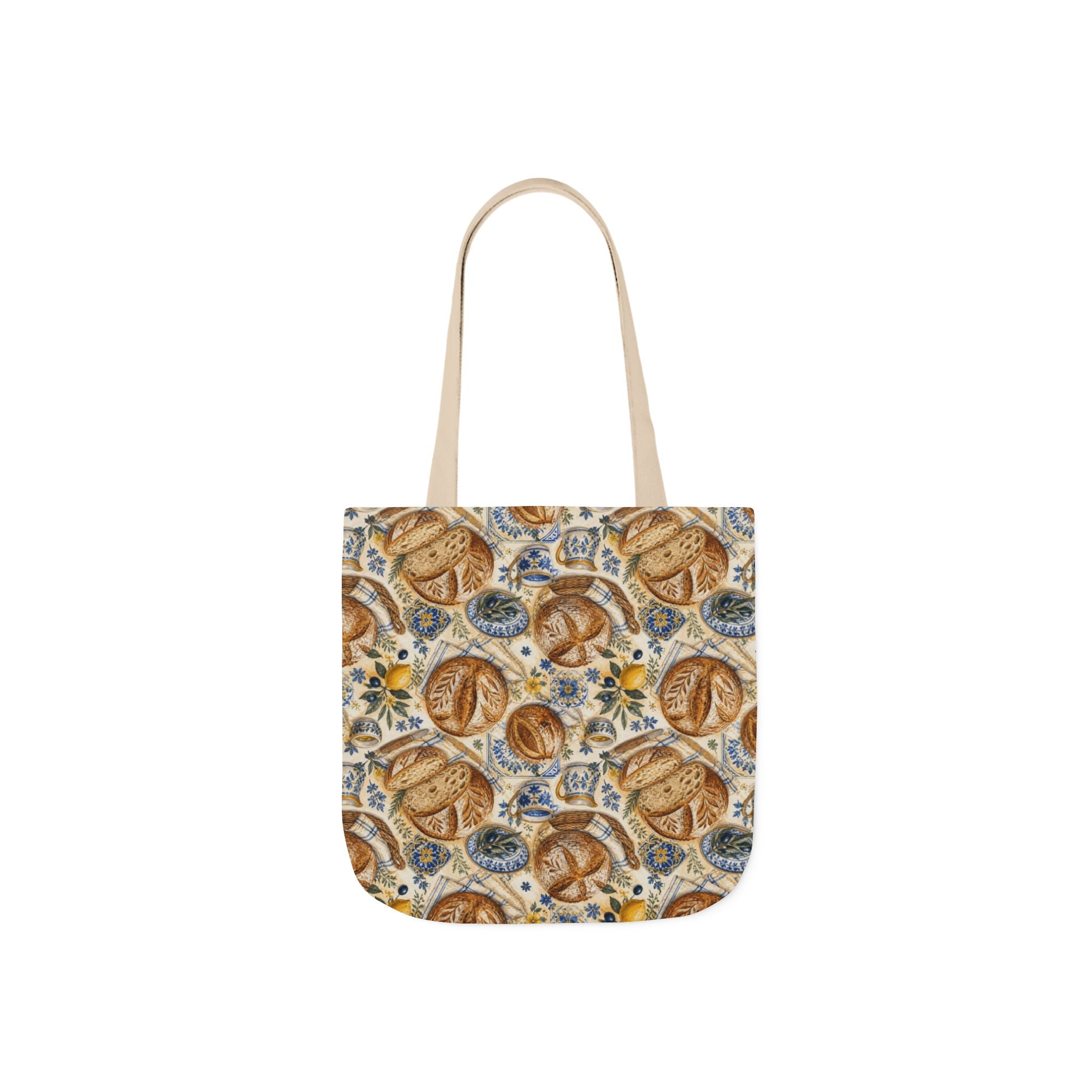 Rustic Sourdough Bread Canvas Tote Bag Mediterranean Kitchen Watercolor Design Italian Cottagecore Gift