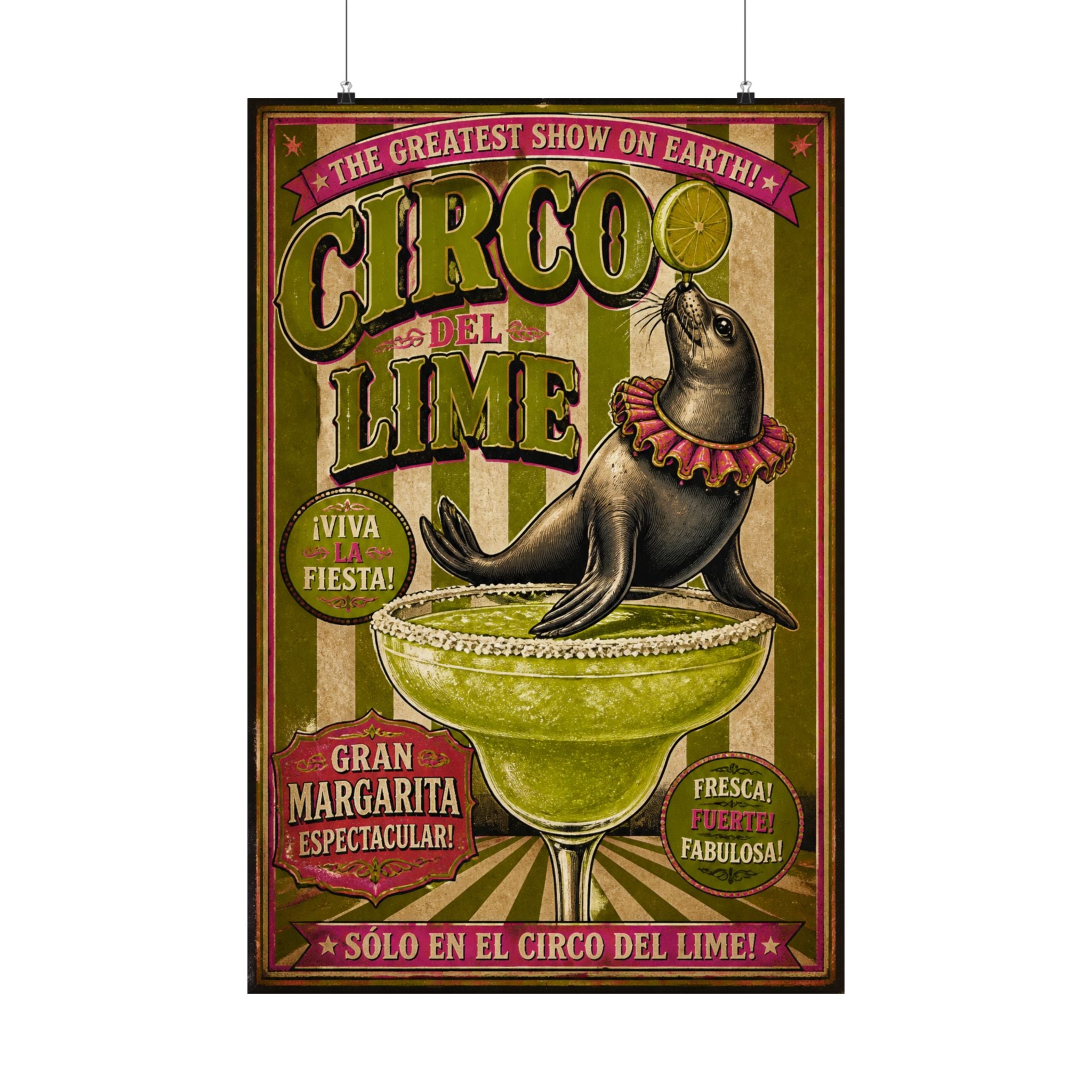 Margarita Balancing Seal Wall Art Poster 18×24 Vintage Circus Kitchen Decor Maximalist Print