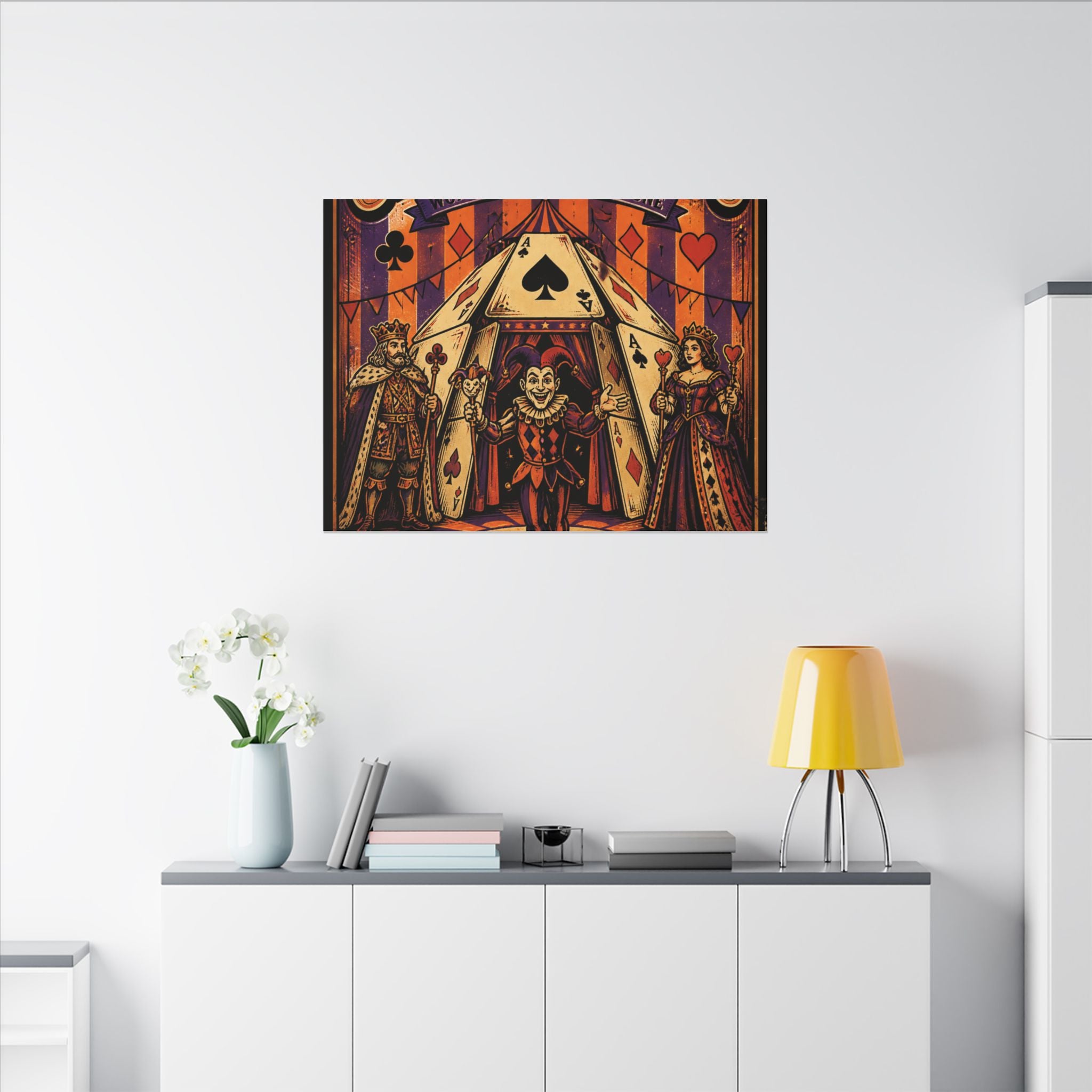 Playing Cards Tent Wall Art Canvas 24×36 Vintage Circus Bedroom Decor Maximalist Print