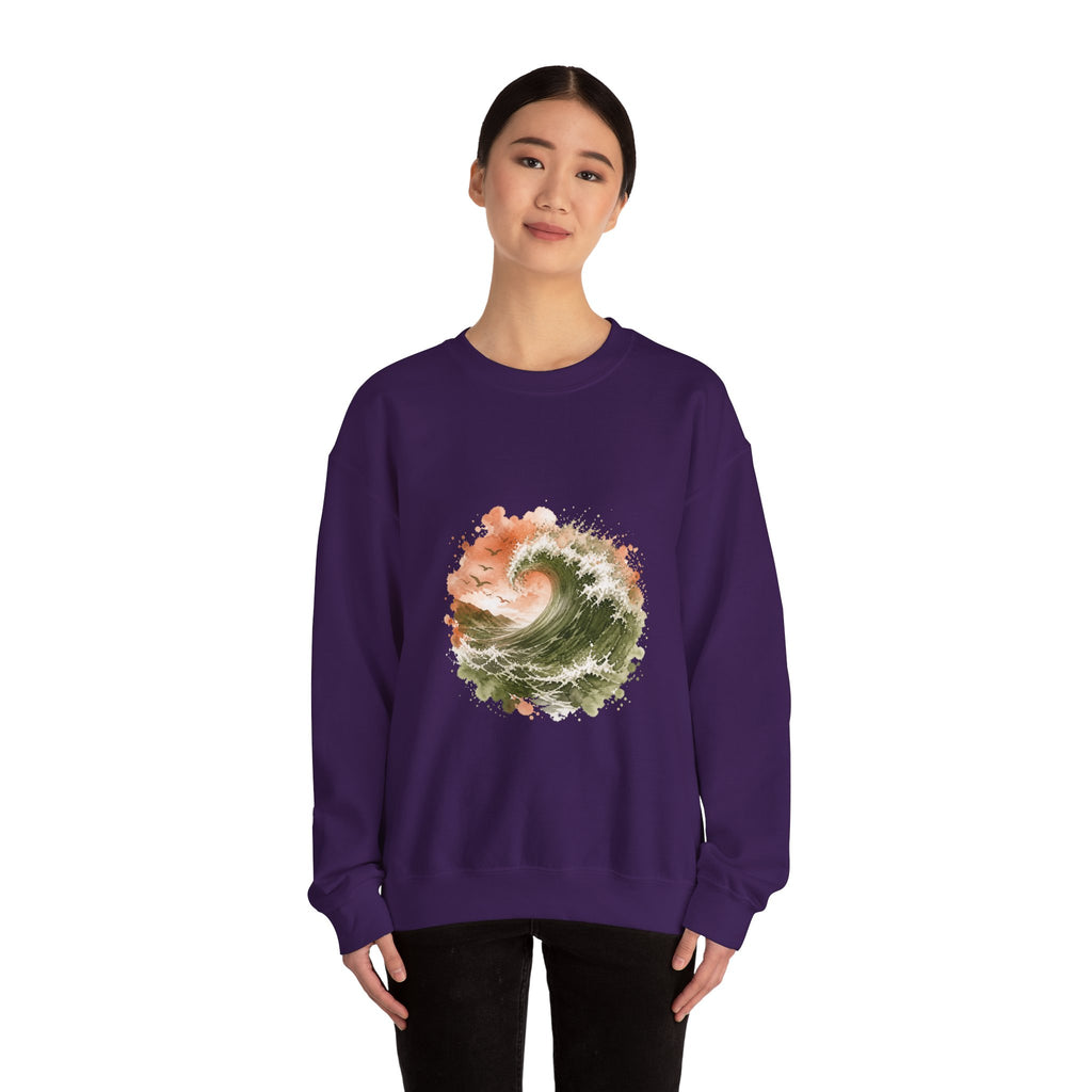 Matching Couple Sweatshirt - Mountain & Ocean Matching Couple Premium Fleece Sweatshirt Watercolor Art His Hers Birthday Gift - Design B