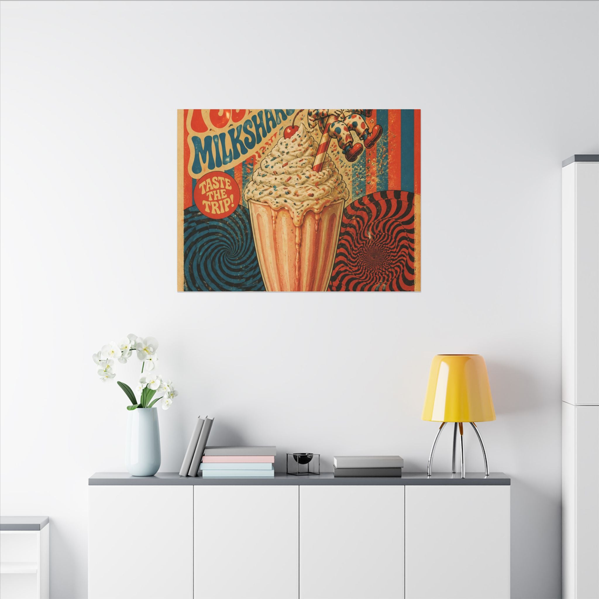 Milkshake Slide Clown Wall Art Canvas 24×36 Psychedelic Dining Room Decor Maximalist Print