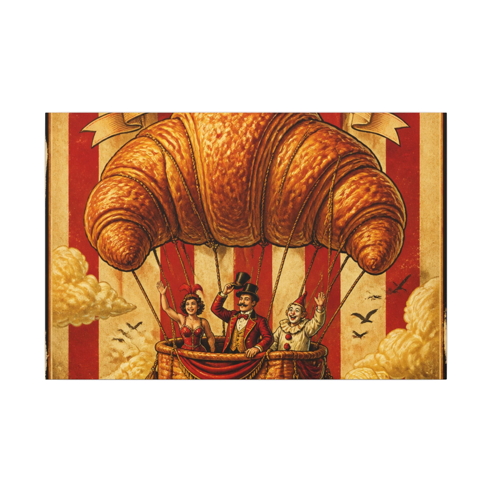 Croissant Hot Air Balloon Wall Art Canvas 16×20 Vintage Circus Kitchen Decor Maximalist Print