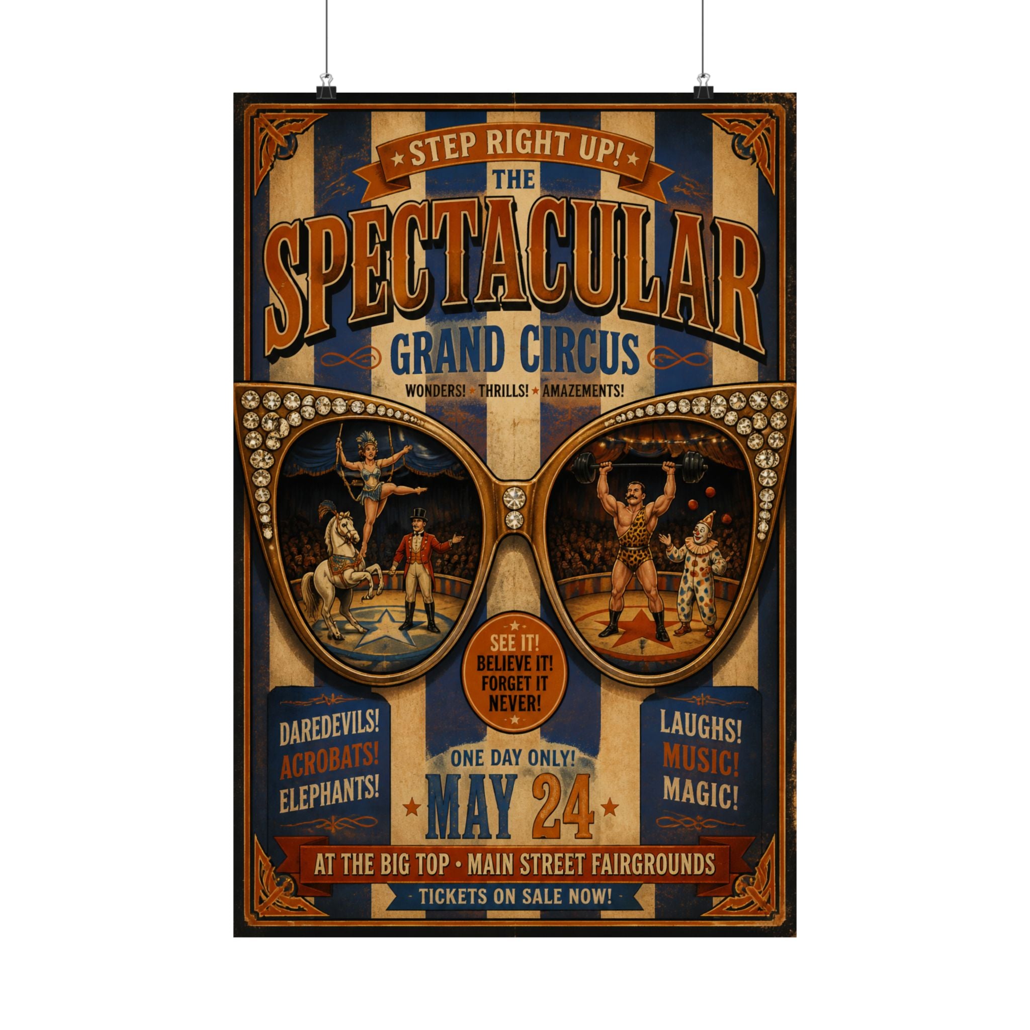 Sunglasses Circus Ring Wall Art Poster 18×24 Vintage Circus Kitchen Decor Maximalist Print