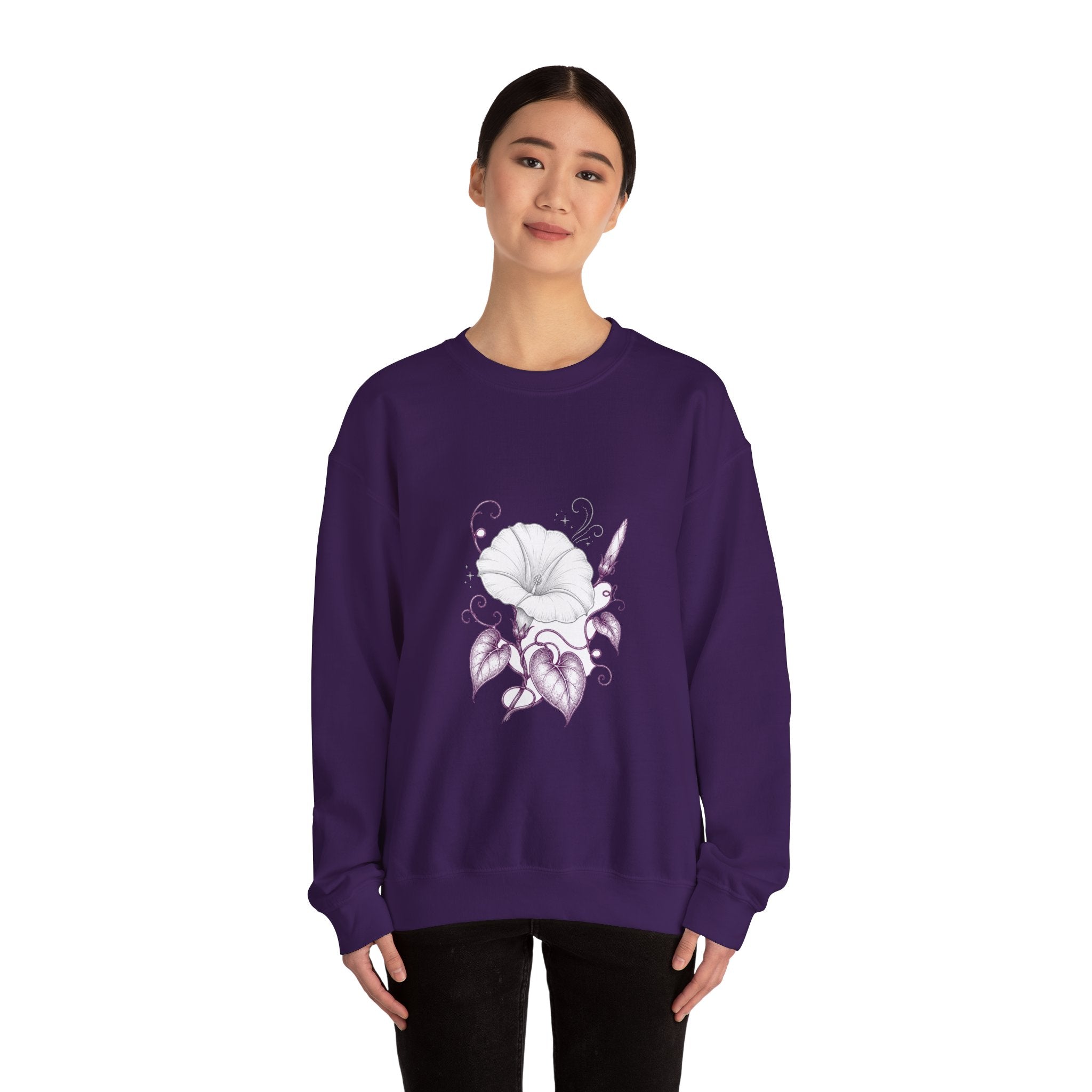 Matching Couple Sweatshirt - Sunflower & Moonflower Matching Couple Premium Fleece Sweatshirt Hand-Drawn Art His Hers Anniversary Gift - Design B