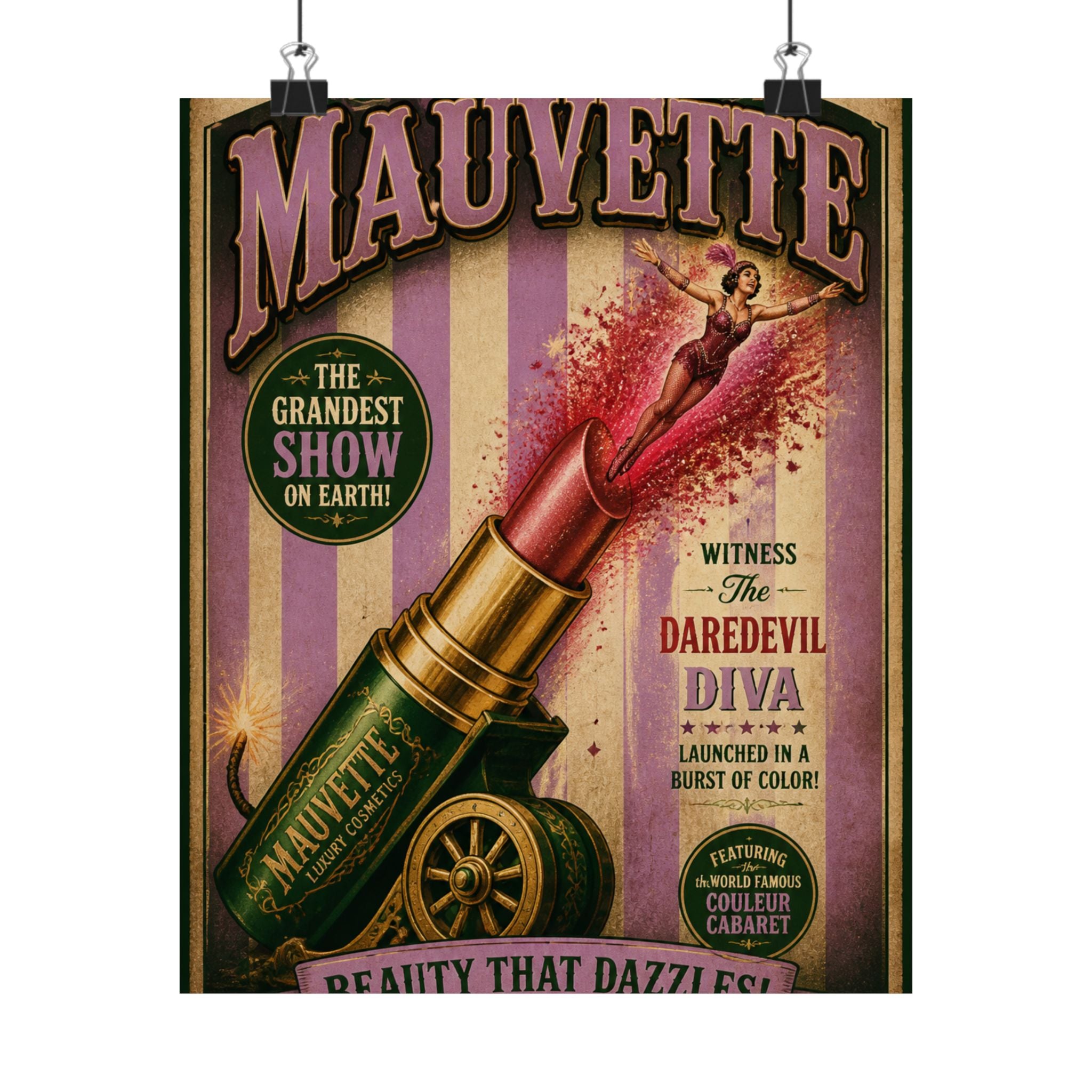 Lipstick Cannon Wall Art Poster 18×24 Vintage Circus Kitchen Decor Maximalist Print