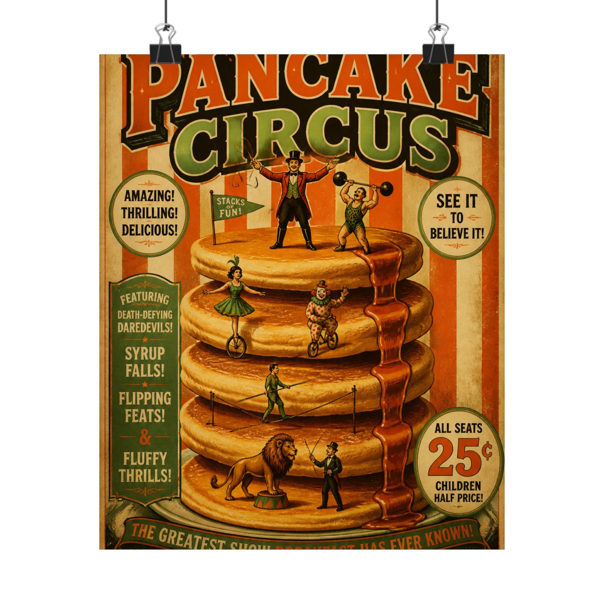 Pancake Stack Platform Wall Art Poster 18×24 Vintage Circus Kitchen Decor Maximalist Print