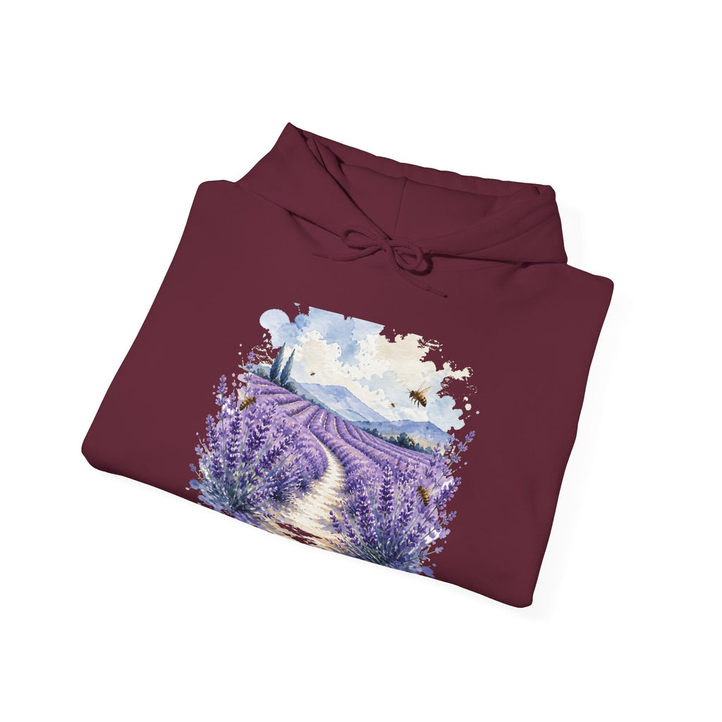 Matching Couple Sweatshirt - Lavender Fields & Canyon Matching Couple Hooded Sweatshirt Watercolor Art His Hers Engagement Gift - Design A