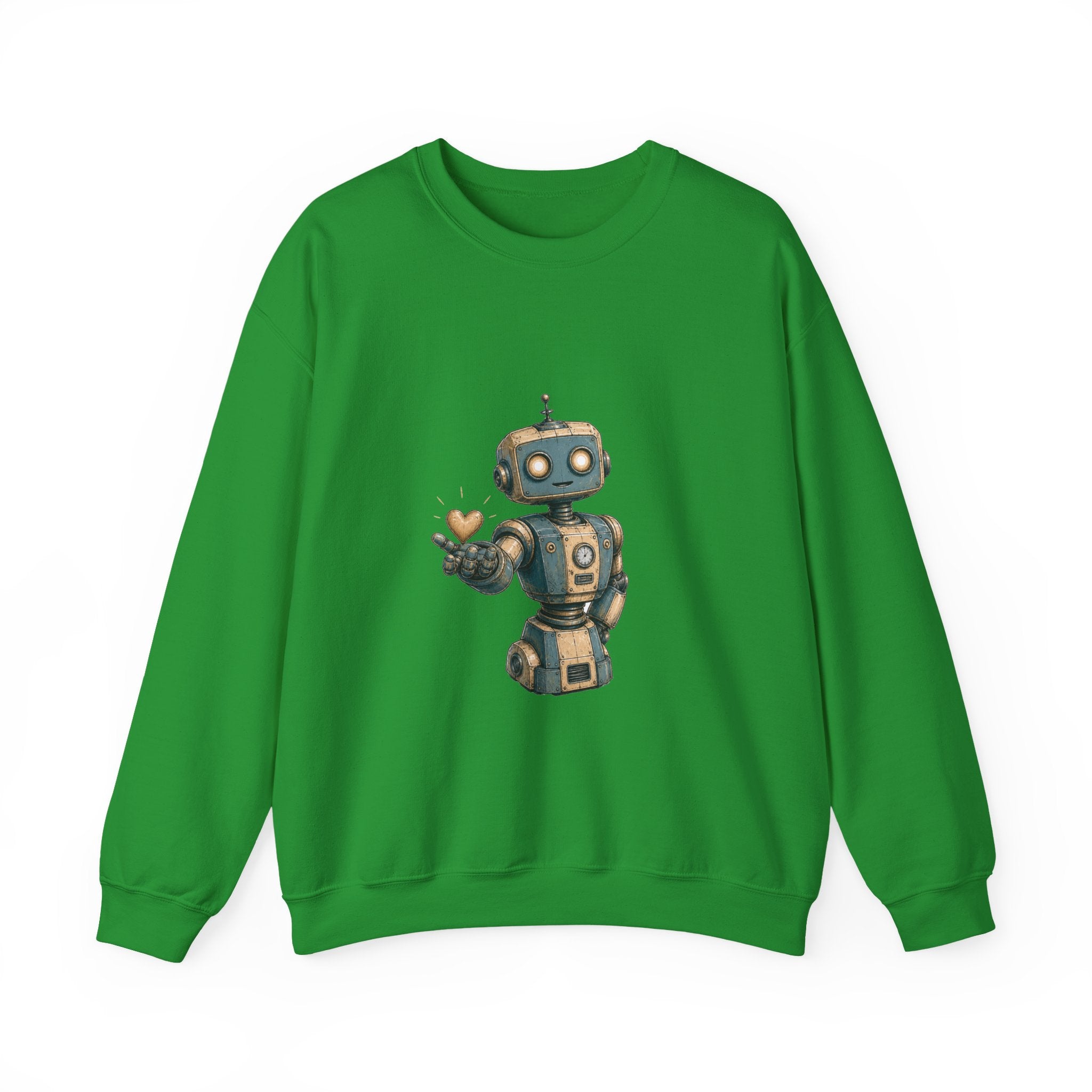 Matching Couple Sweatshirt - Robot & Heart Matching Couple Premium Fleece Sweatshirt Hand-Drawn Art His Hers Anniversary Gift - Design A