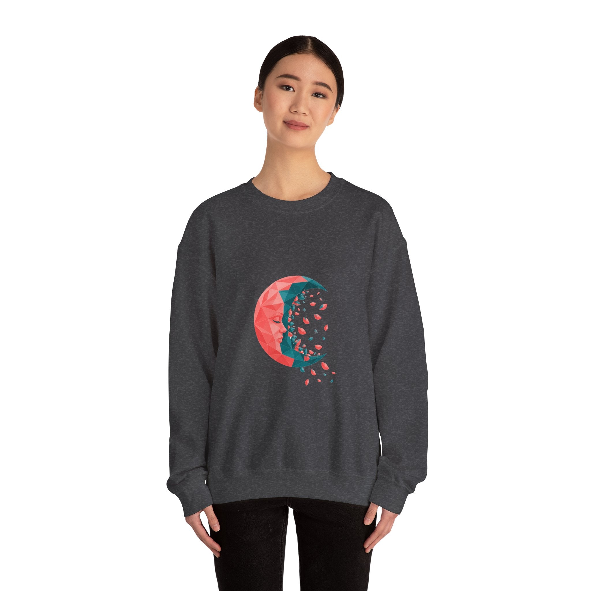Matching Couple Sweatshirt - Waxing & Waning Moon Matching Couple Crewneck Sweatshirt Geometric Art His Hers Couple Gift - Design B